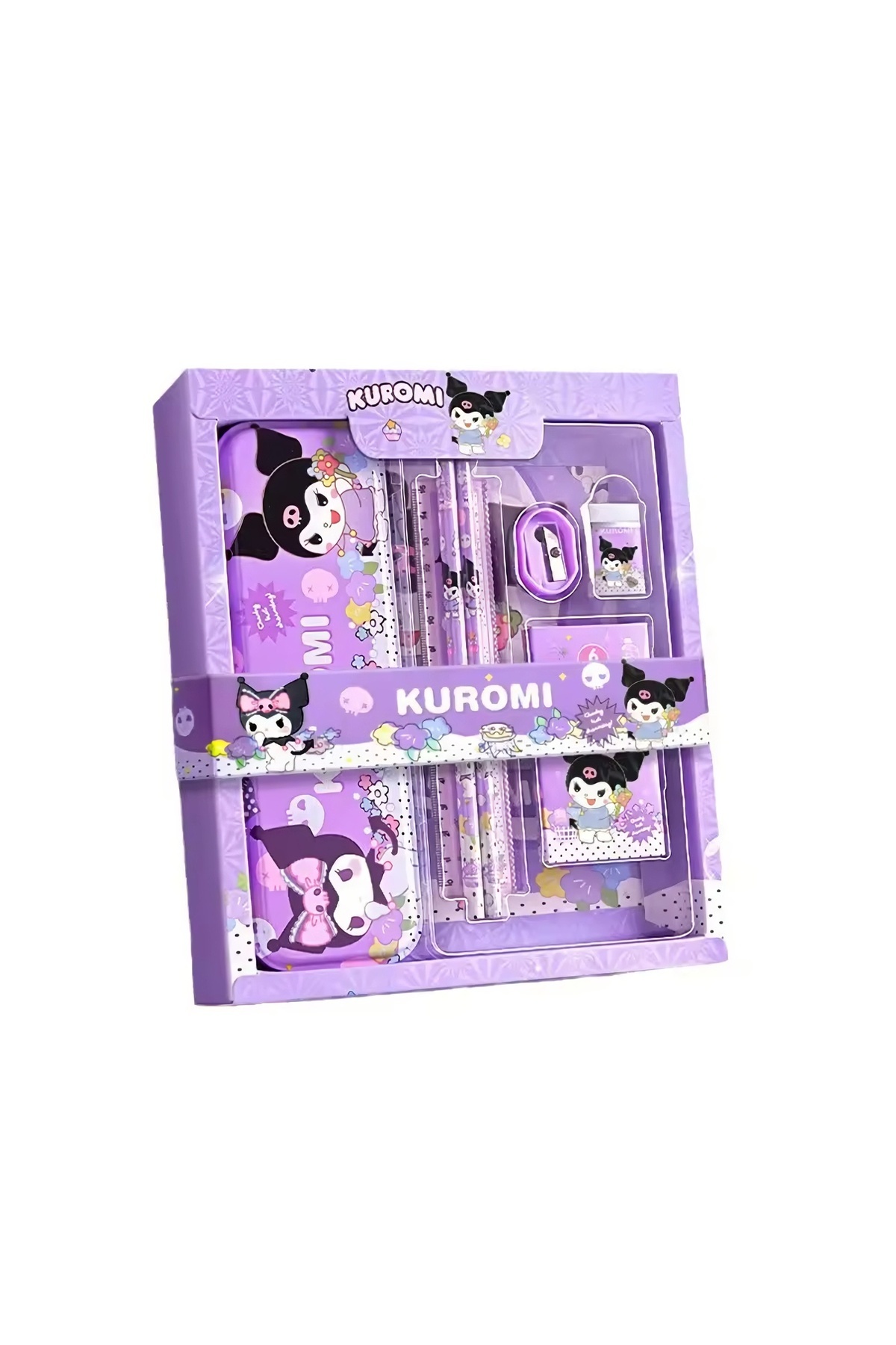 MJ TOYS Sanrio Kuromi My Melody 12 Parça Kırtasiye Seti Kuromi Metal Kalemlikli Kutulu Kırtasiye Seti Mor