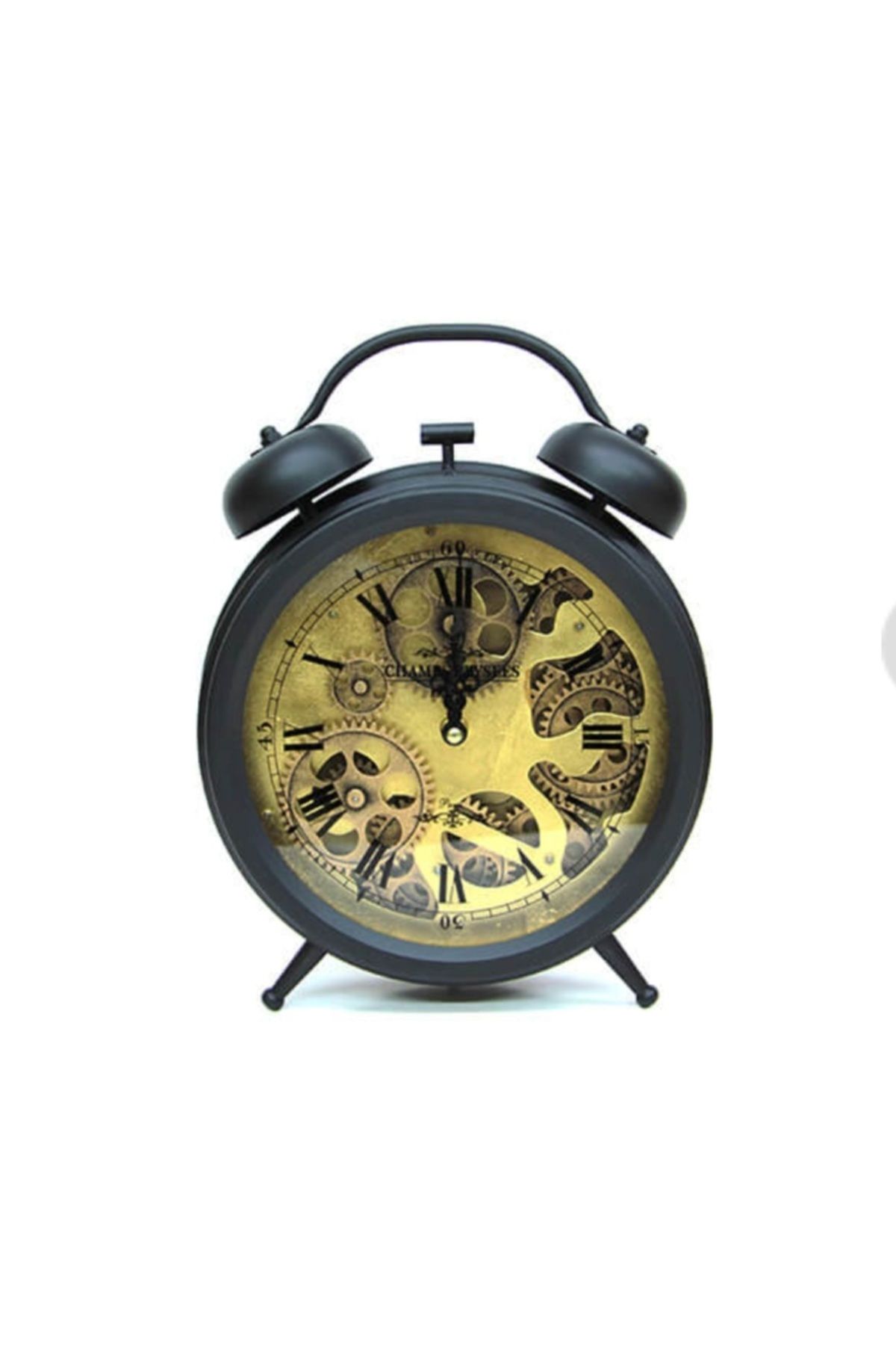 Saatistan Şık Metal Çarklı Masaüstü Saat, 25x12x30cm, Siyah Renkli Tasarım