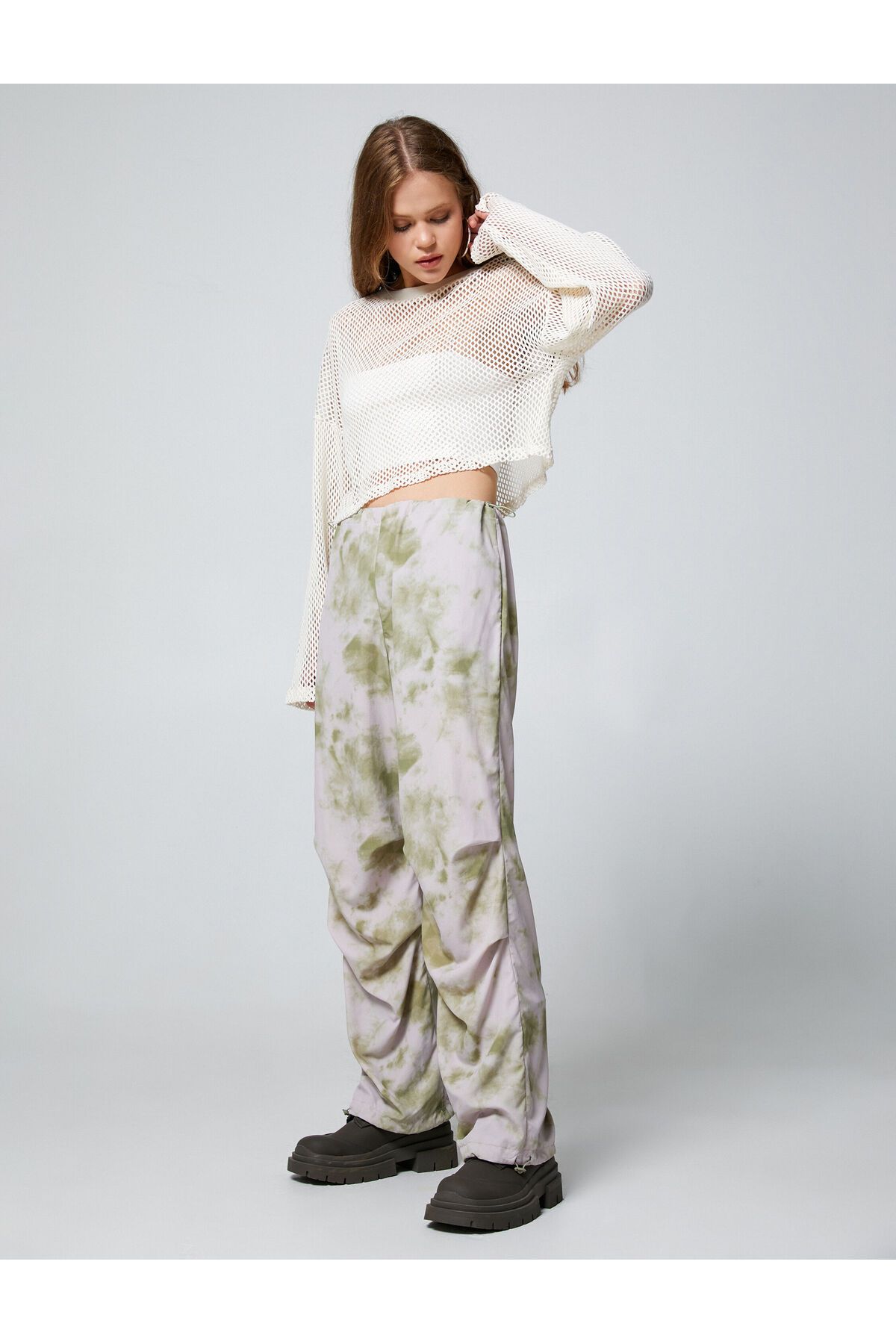 Koton-Parachute Trousers Batik Patterned Waist and Legs with Elastic Stoppers 2