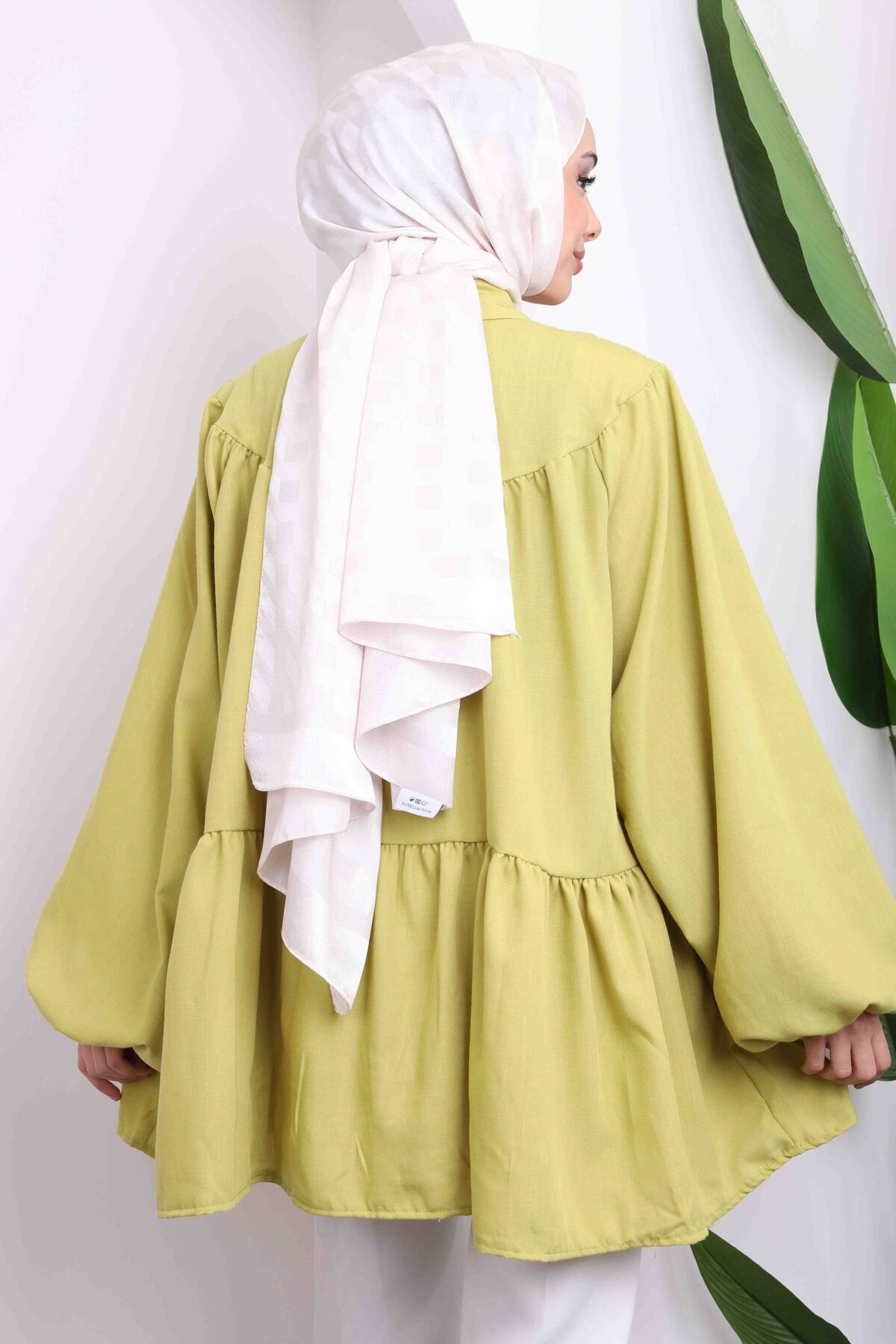 İmajButik-Oil Green Sleeve Elastic Hem Layered Shirt 4