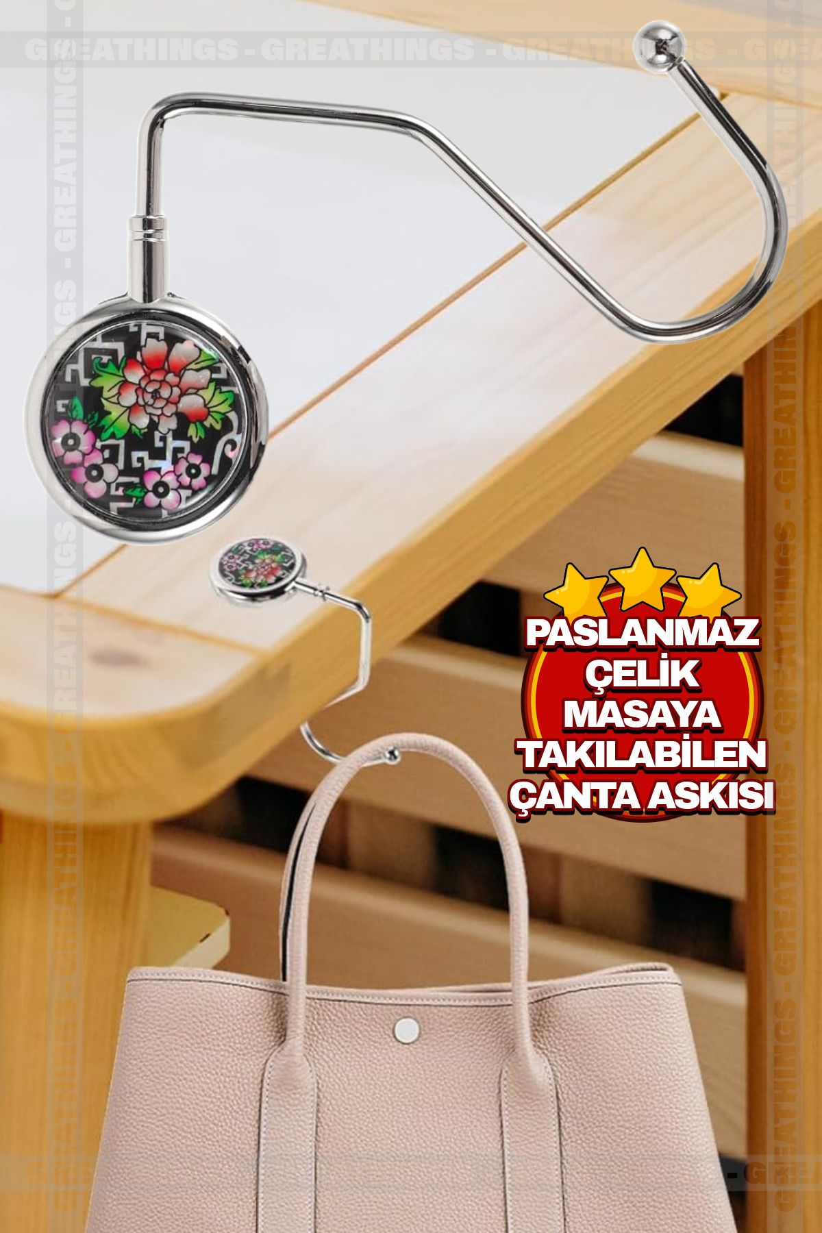 Paslanmaz Çelik Pratik Kaymaz Yüzey Kanca Masaya Takılabilen Çanta Askısı