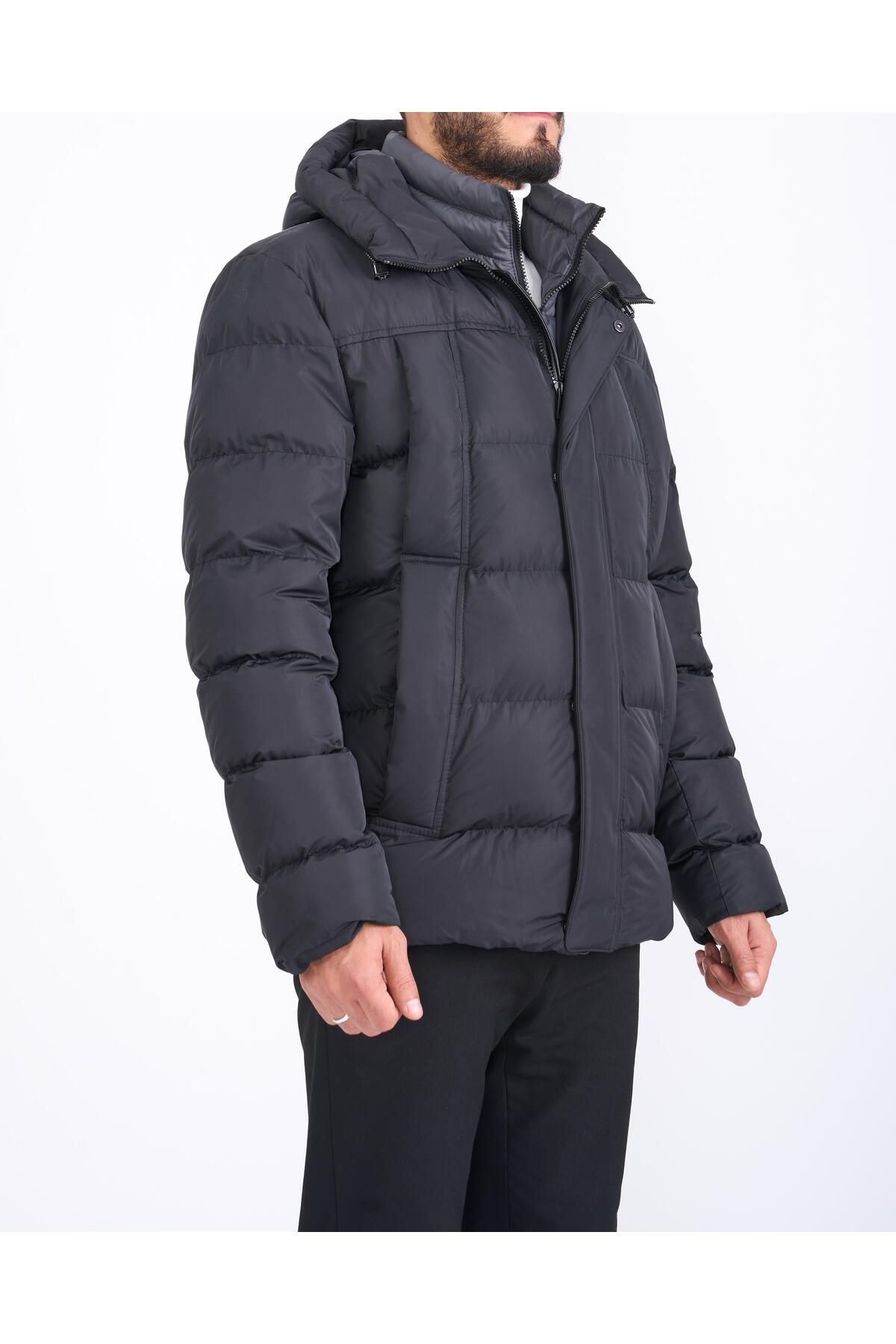 TerziAdemAltun-Italian Style Hooded Inflatable Male Coat Black T10566 1