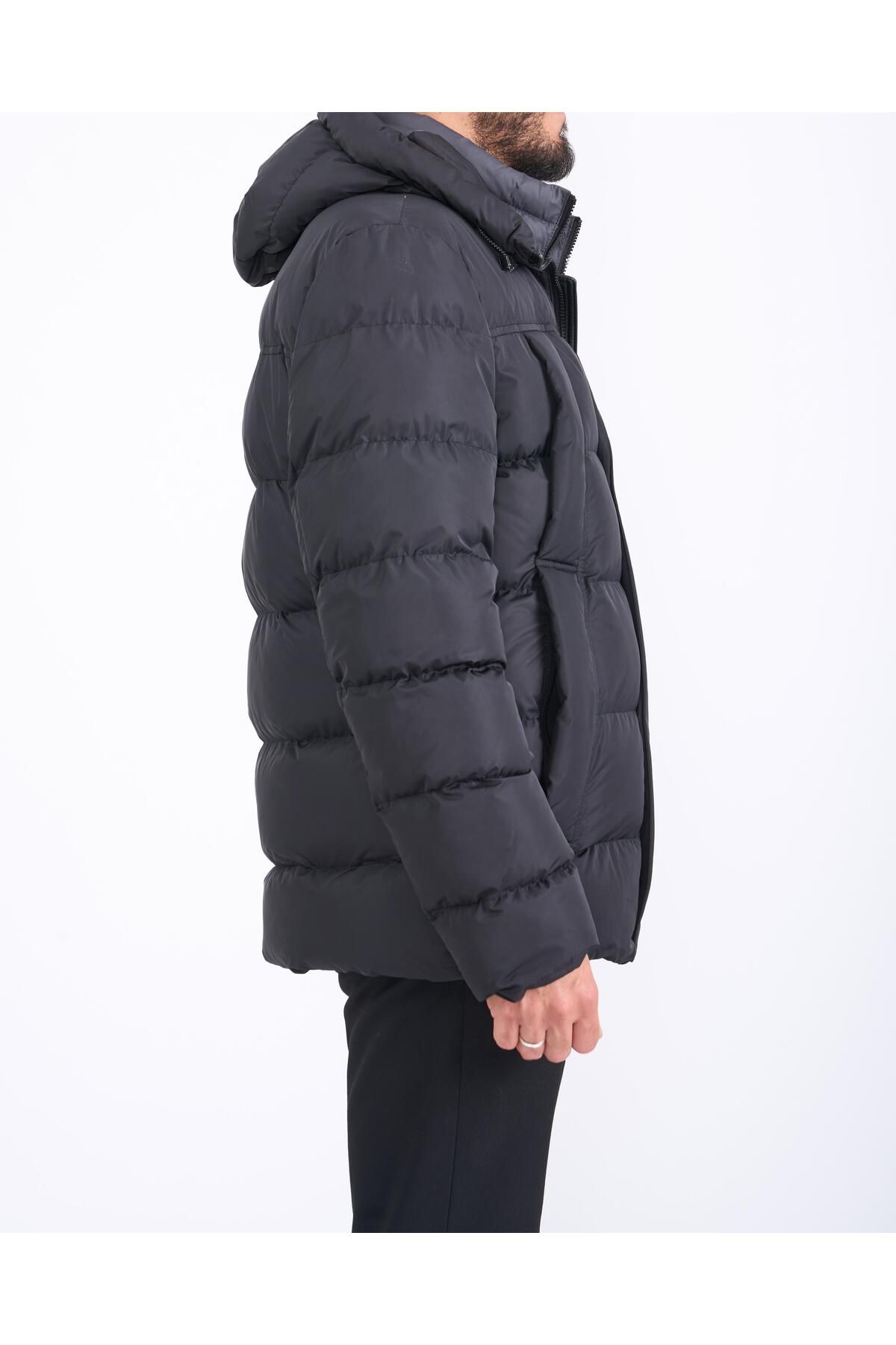 TerziAdemAltun-Italian Style Hooded Inflatable Male Coat Black T10566 2