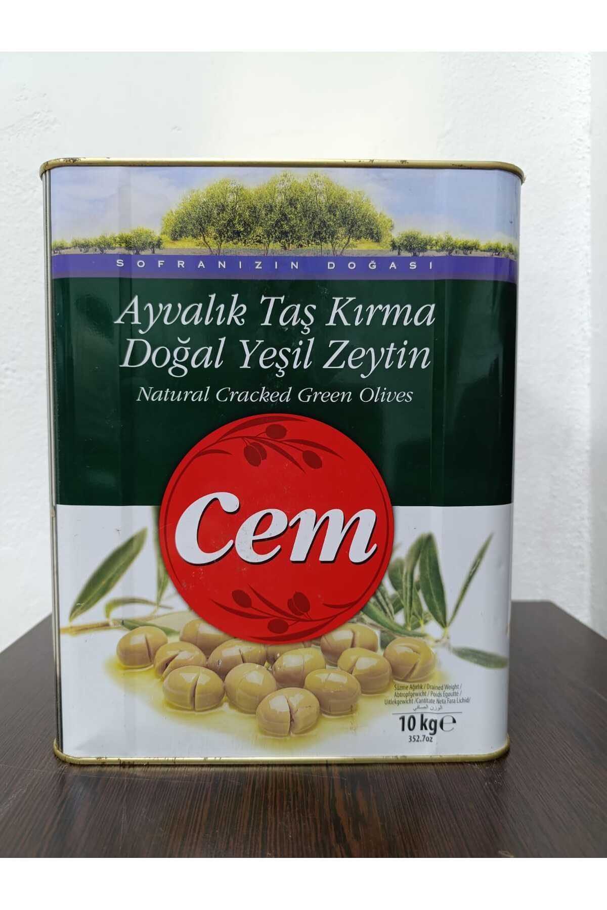 Cem Zeytin Ayvalık Taş Kırma Yeşil Zeytin 291-350 kalibre 10 kg Teneke