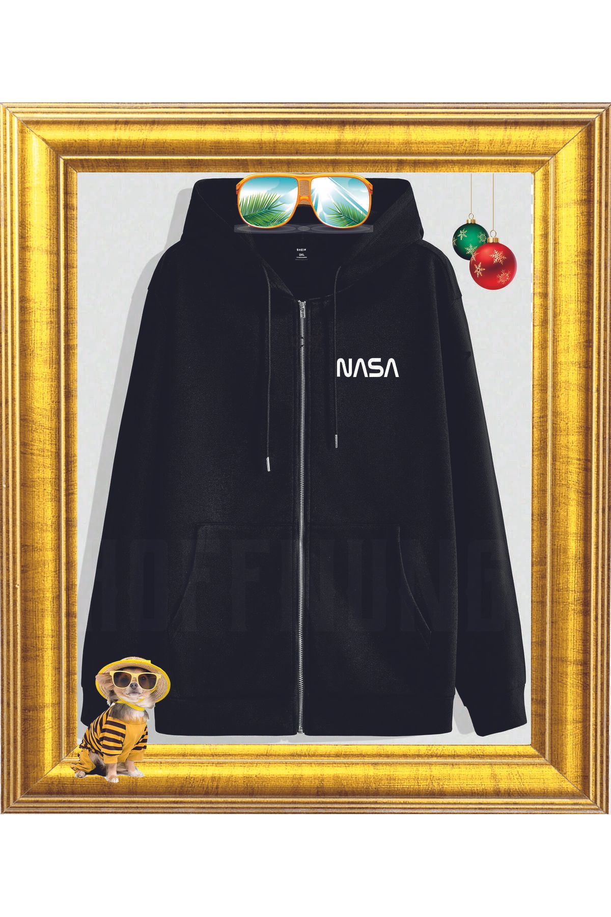 HOFFNUNG Zıp 3 Iplık Bear Nasa Kapüşonlu Fermuarlı Unisex Sweatshirt