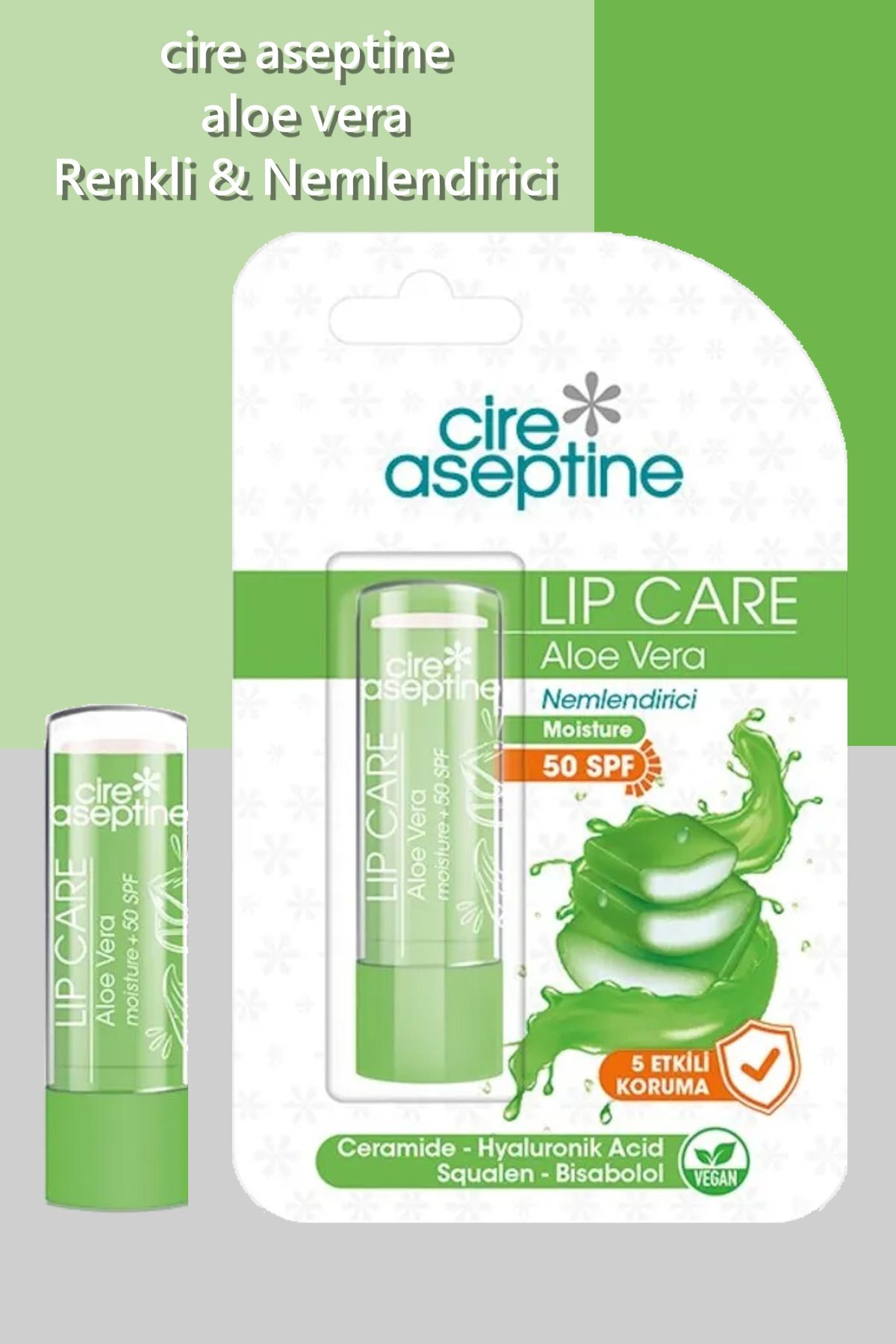 CIRE ASEPTINE Lip Care Aloe Vera Renkli Dudak Nemlendirici 4,5 G