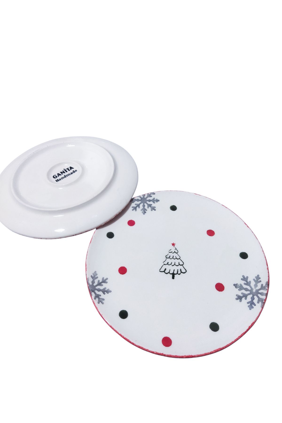 Ganita home-Newyear Polka Dot Round Cake Plate - 2-Piece Plate 19 cm 3