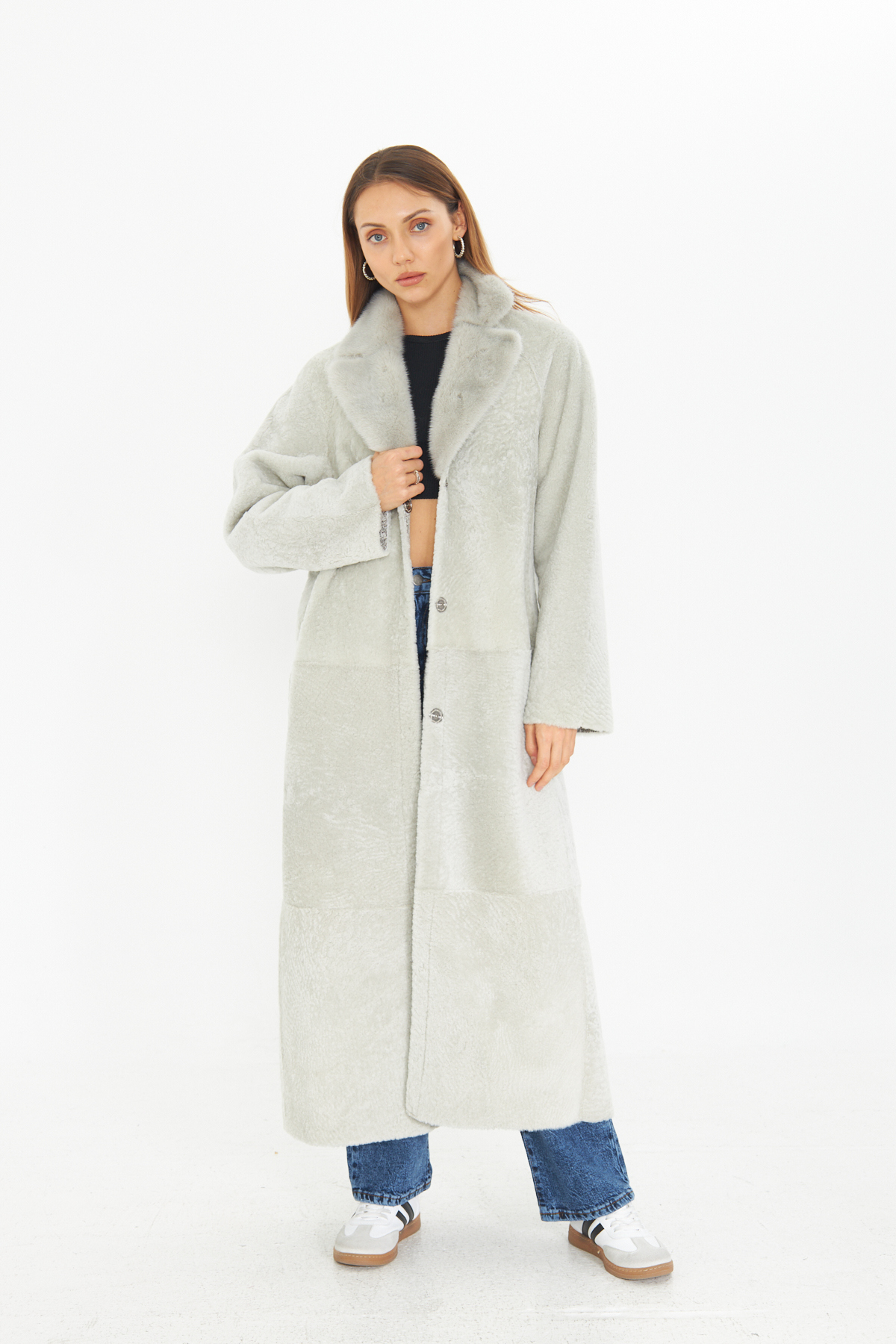 By Marki Marki  Astragan Kürklü Palto - 127 cm, Çift Taraflı, Deri ve Kürk Yüzeyli, Özel Kürk Yakalı - 115822 - Görsel 4