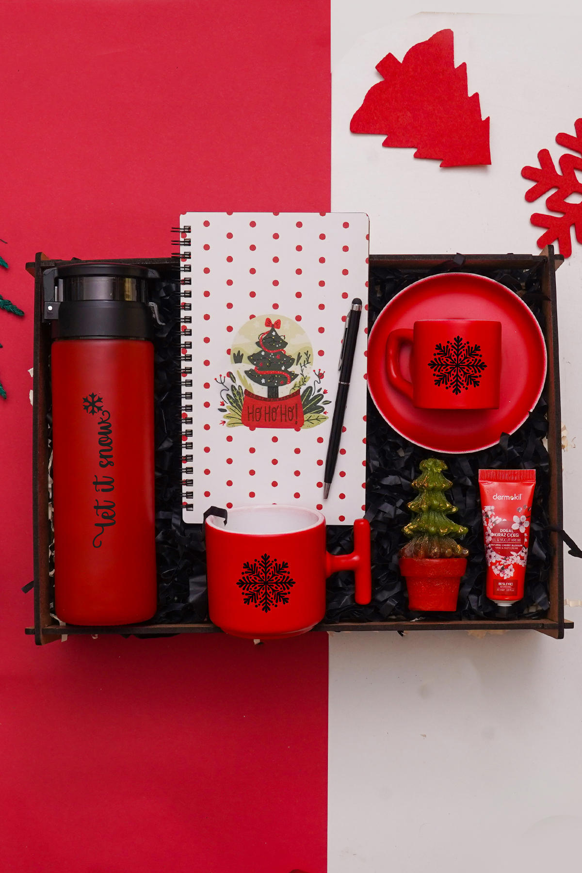 TrendHediye Yeni Yıl Yılbaşı Hediye Seti & Cam Suluk, Türk Kahvesi, Çay / Nescafe  Fincanı, Defter, Kalem, Mum,