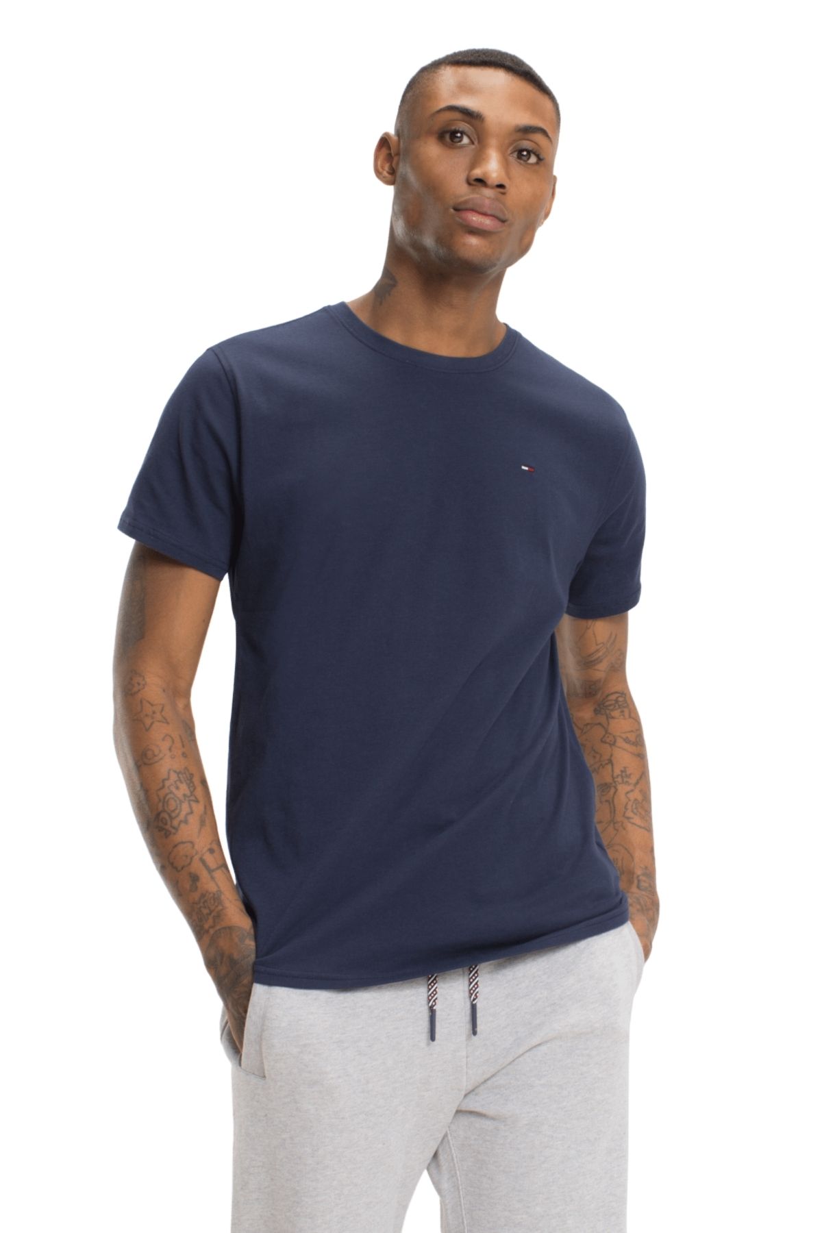 Tommy Jeans-Men's Crew Neck T-shirt - 100% Organic Cotton, Navy Blue, Brand Logo 2