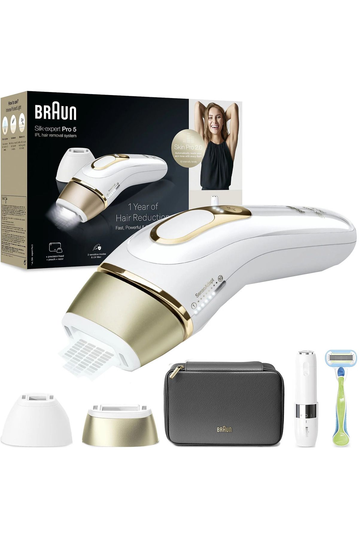 Braun PL5146 IPL Silk·Expert Pro 5 2 Başlıklı 400.000 Atımlı Lazer Epilasyon Cihazı Beyaz Gold