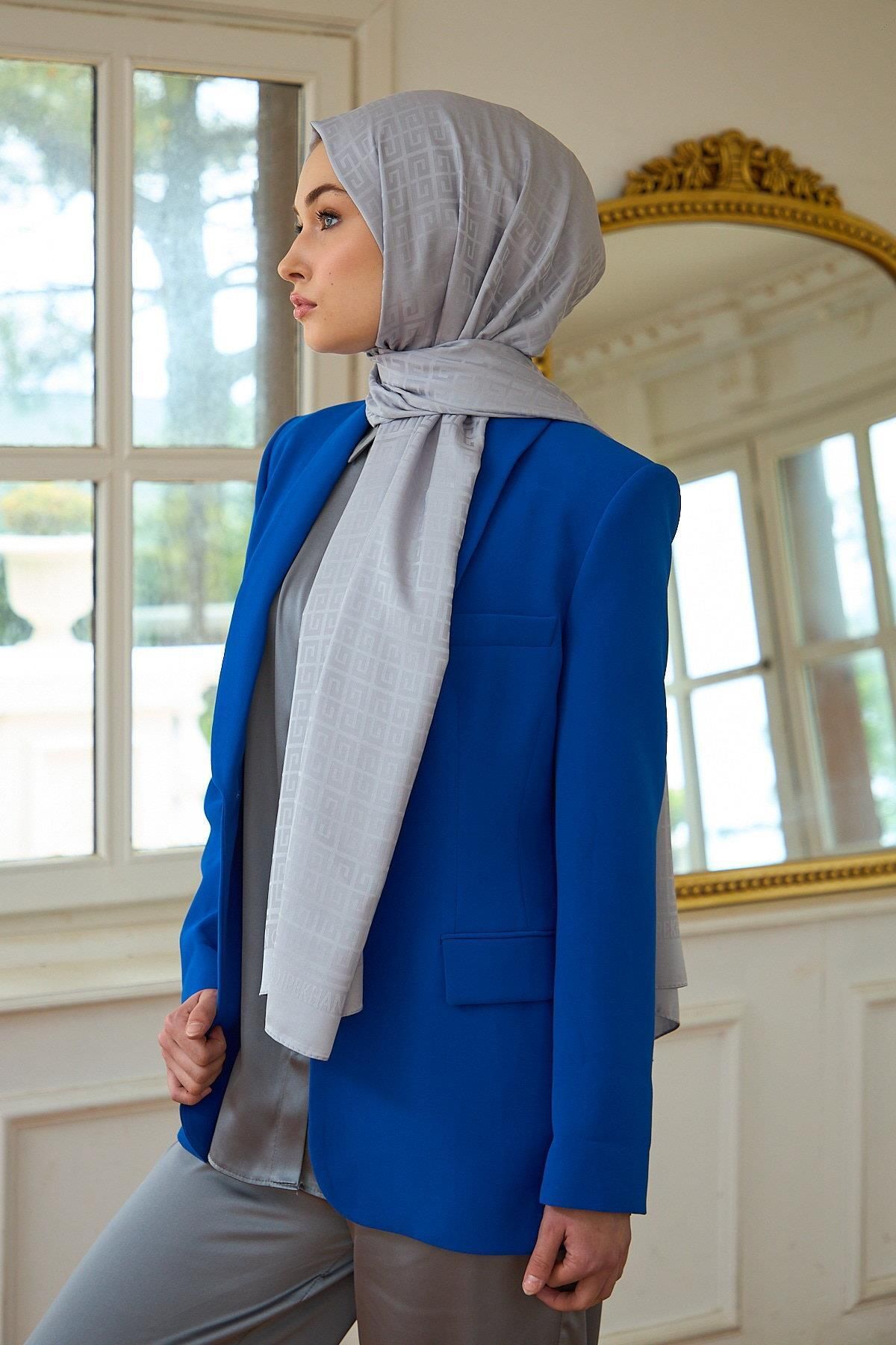 İpekhan-Gray Silky Jacquard Shawl - Summer Sparkle Collection 9016-20 3