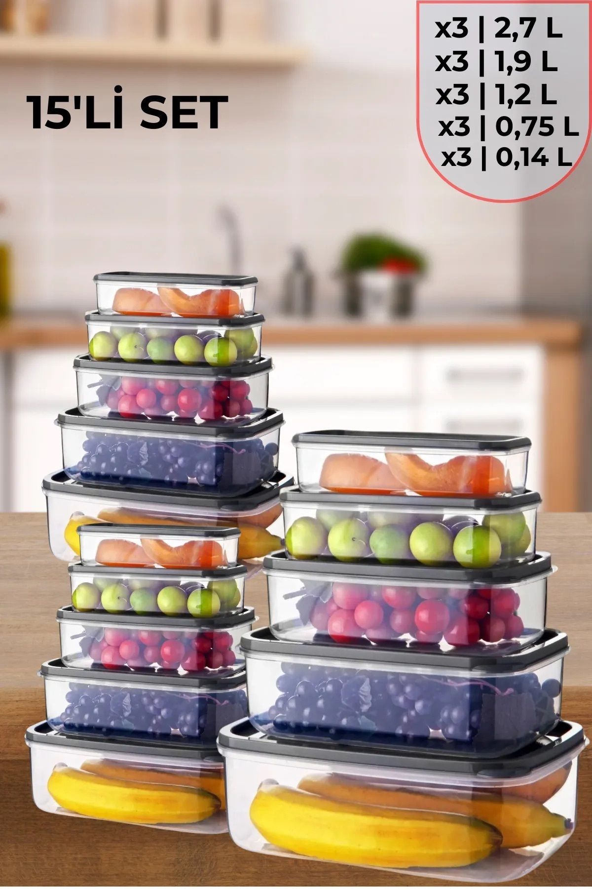 Nefiz Home-15-Piece Clear Storage Set Without Bpa - Rectangular Fridge Organizer 3