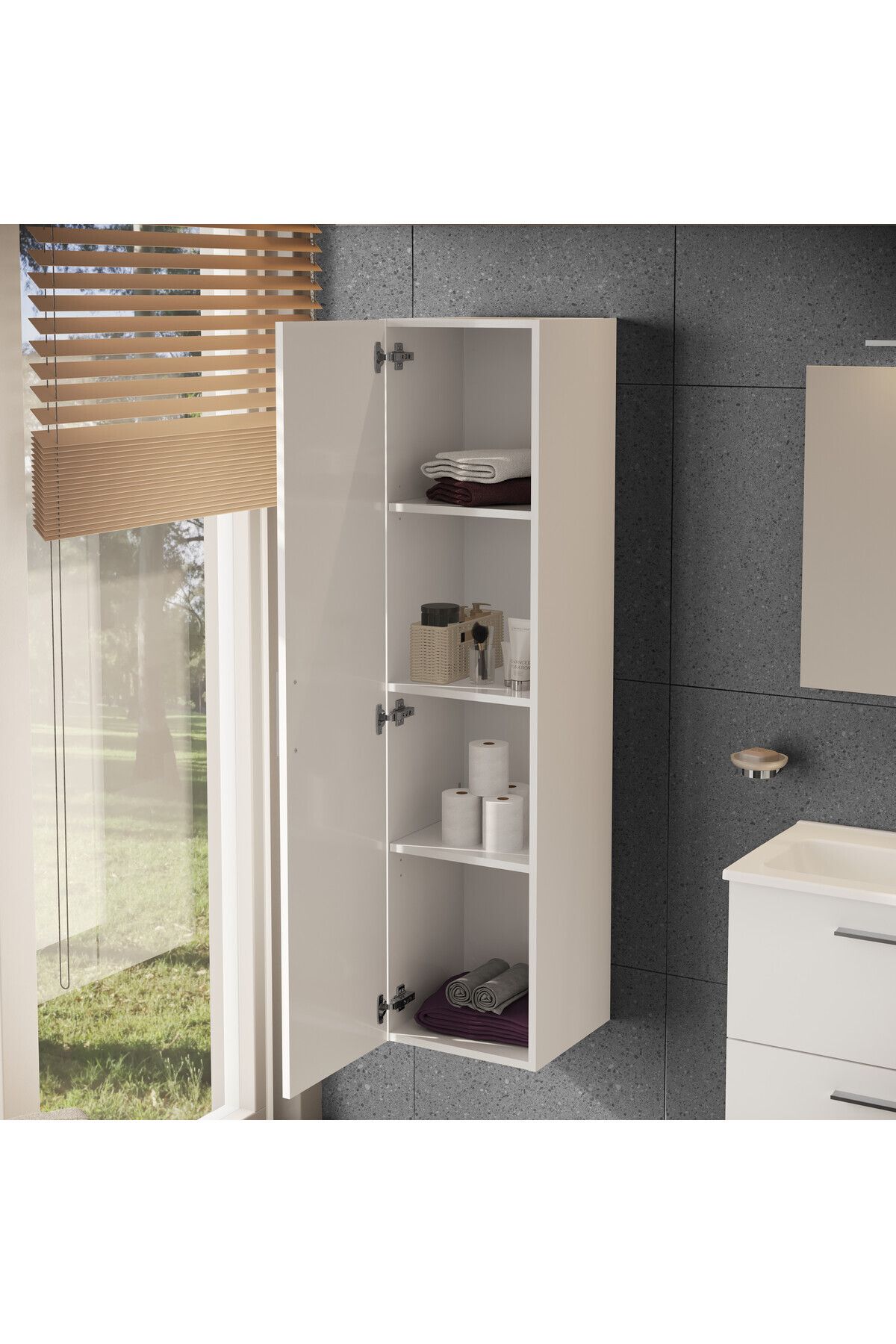 KAYAHAN DESIGN Mat Beyaz Boy Dolabı Kiler Dolabı Banyo Dolabı