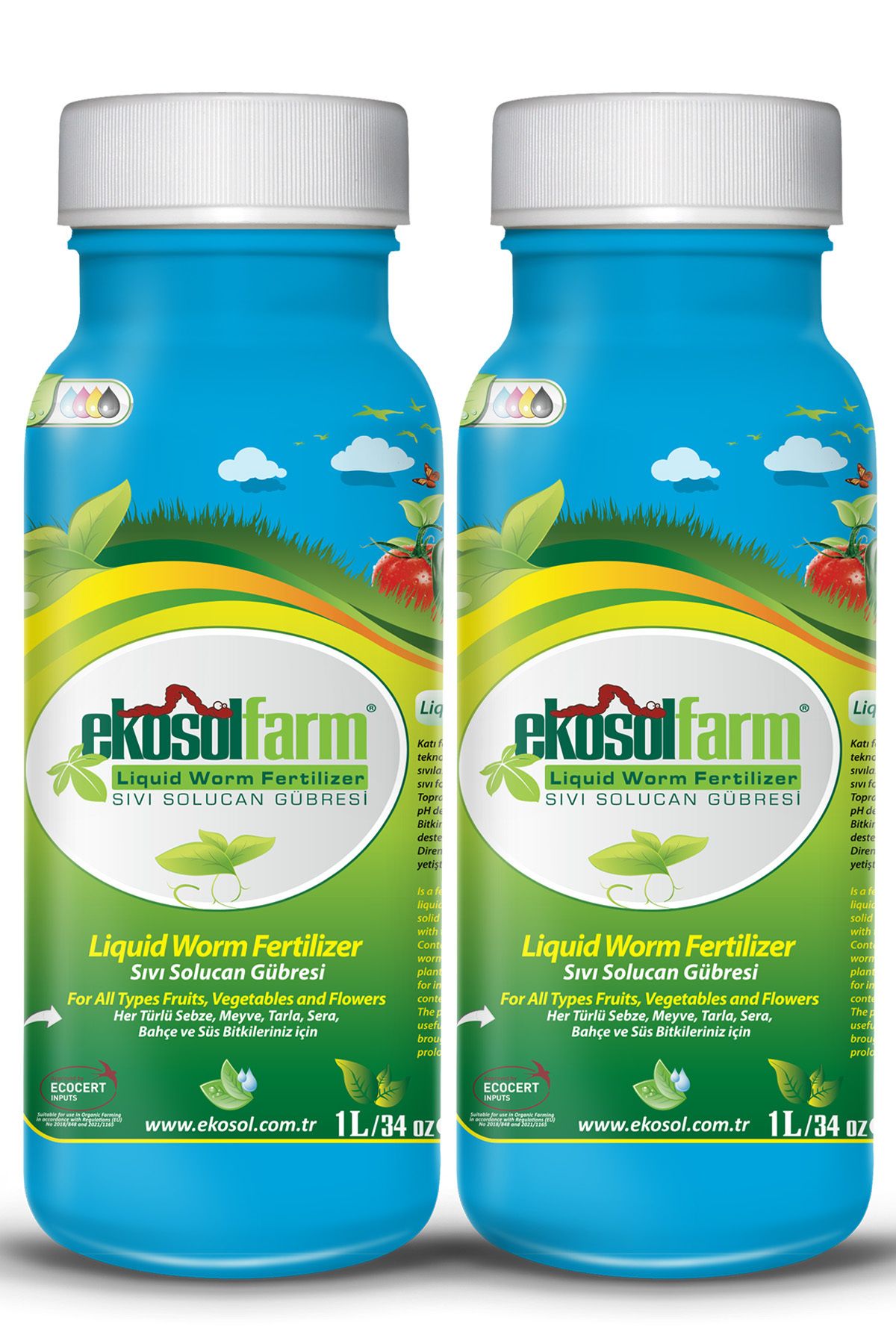 EkosolFarm Organik Sıvı Solucan Gübresi 2 X 1 Litre Konsantre Organik Sıvı Yaprak Gübre