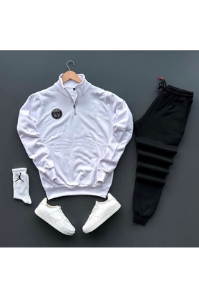 valeuras ✅Unisex PSG Baskılı Yarım Fermuarlı Sweatshirt-Pamuklu Eşofman Altı ...