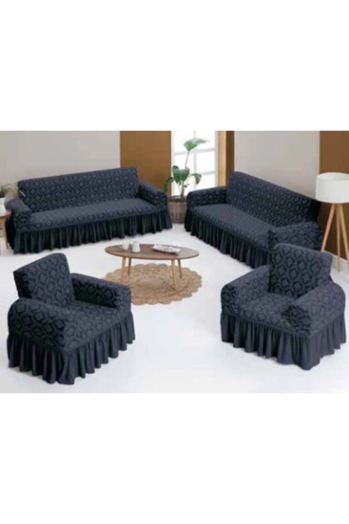 روکش مبل سیاه مجموعه جلوی صندلی ژاکارد 3+3+1+1 شال  AKBU