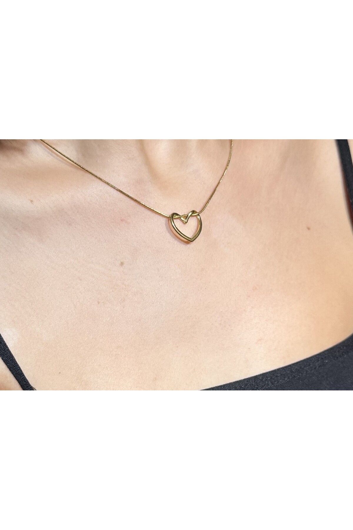 stainles steel-Gold Color Steel Heart Knot Necklace 1