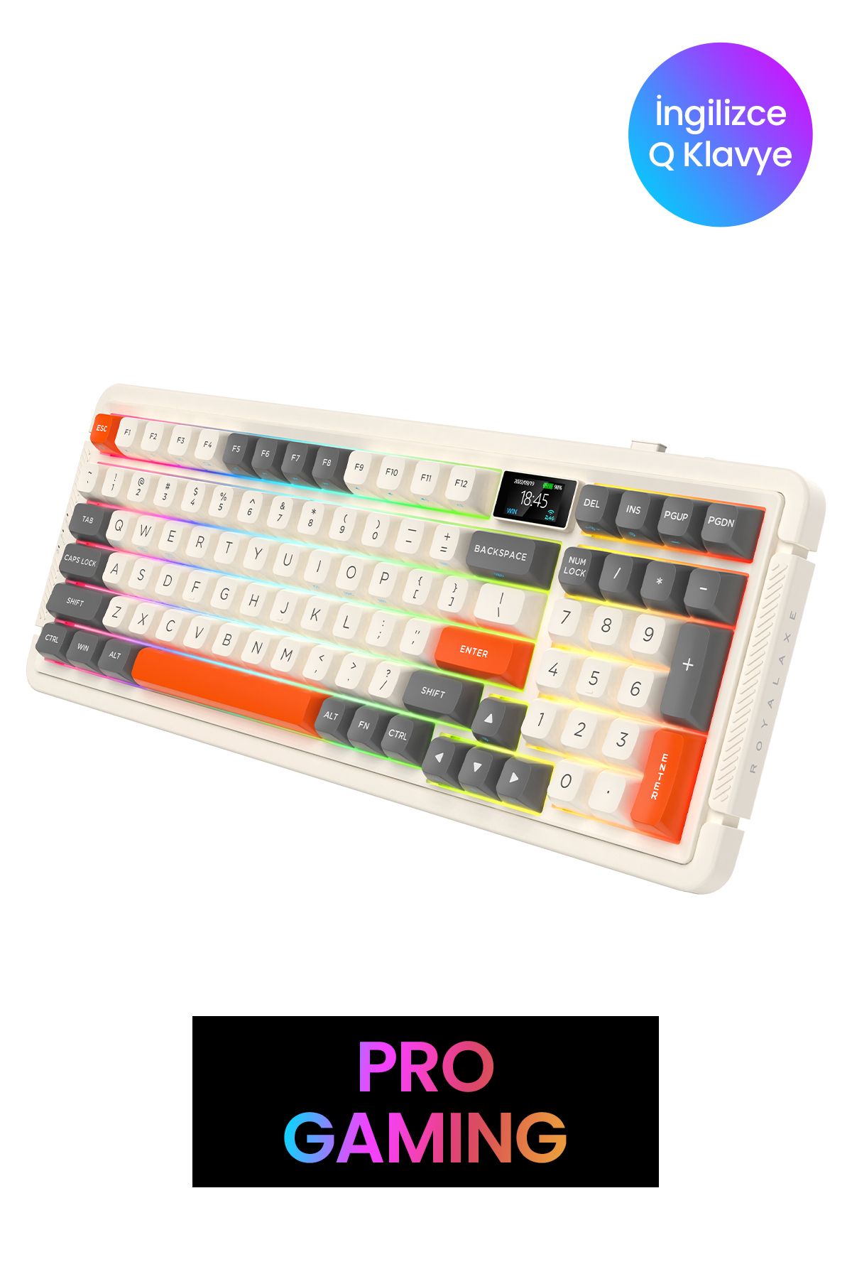 ROYALAXE L98 PRO Gaming Mekanik Oyuncu Klavyesi, RGB Aydınlatma, Kablolu ve Kablosuz Kullanım, İngilizce Q