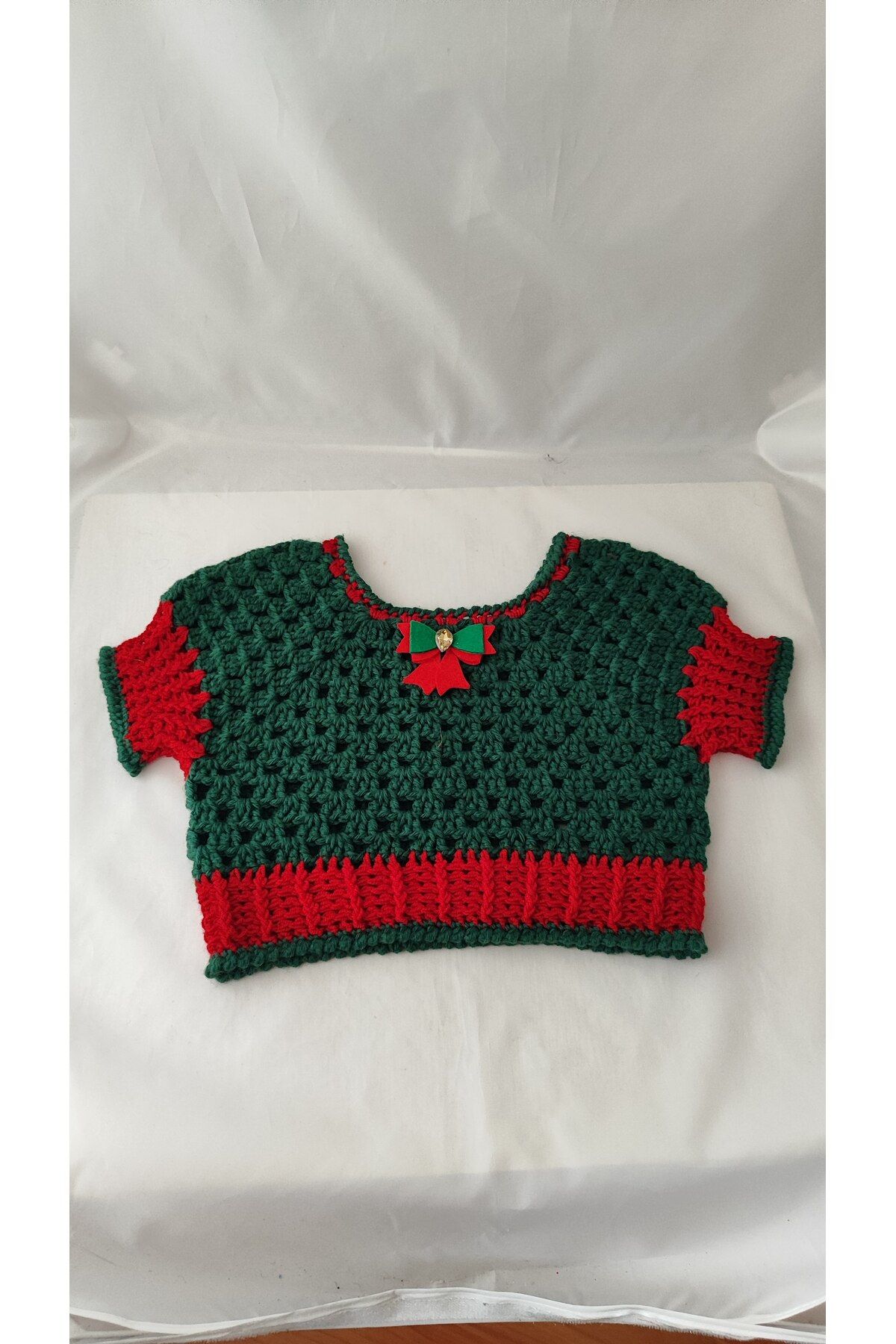 drt tasarım-Hand Knitted Crop Christmas Themed Blouse 3