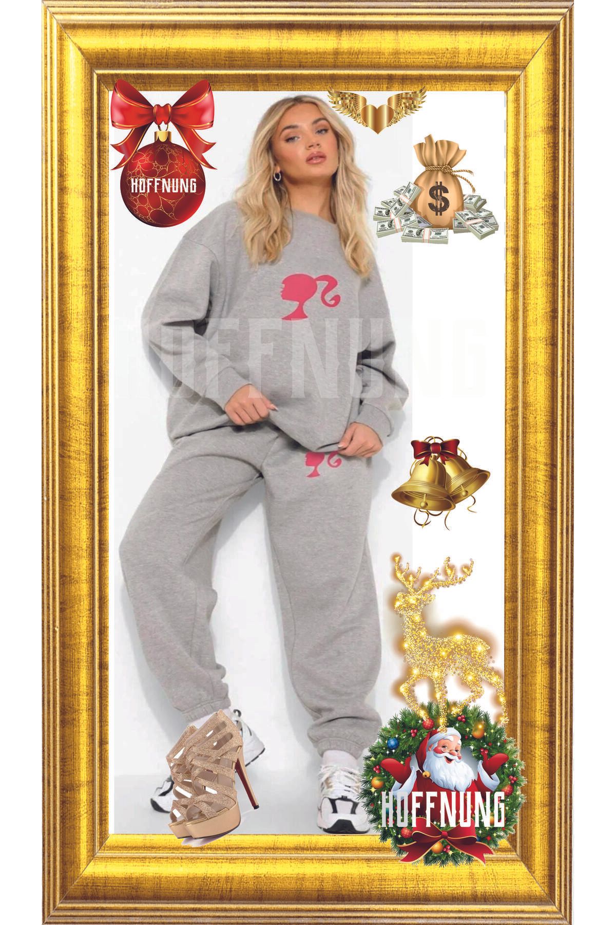 HOFFNUNG Full Sweatshırt 3 Iplık Kadın Doll Baskılı Sweatshirt Eşofman Takımı