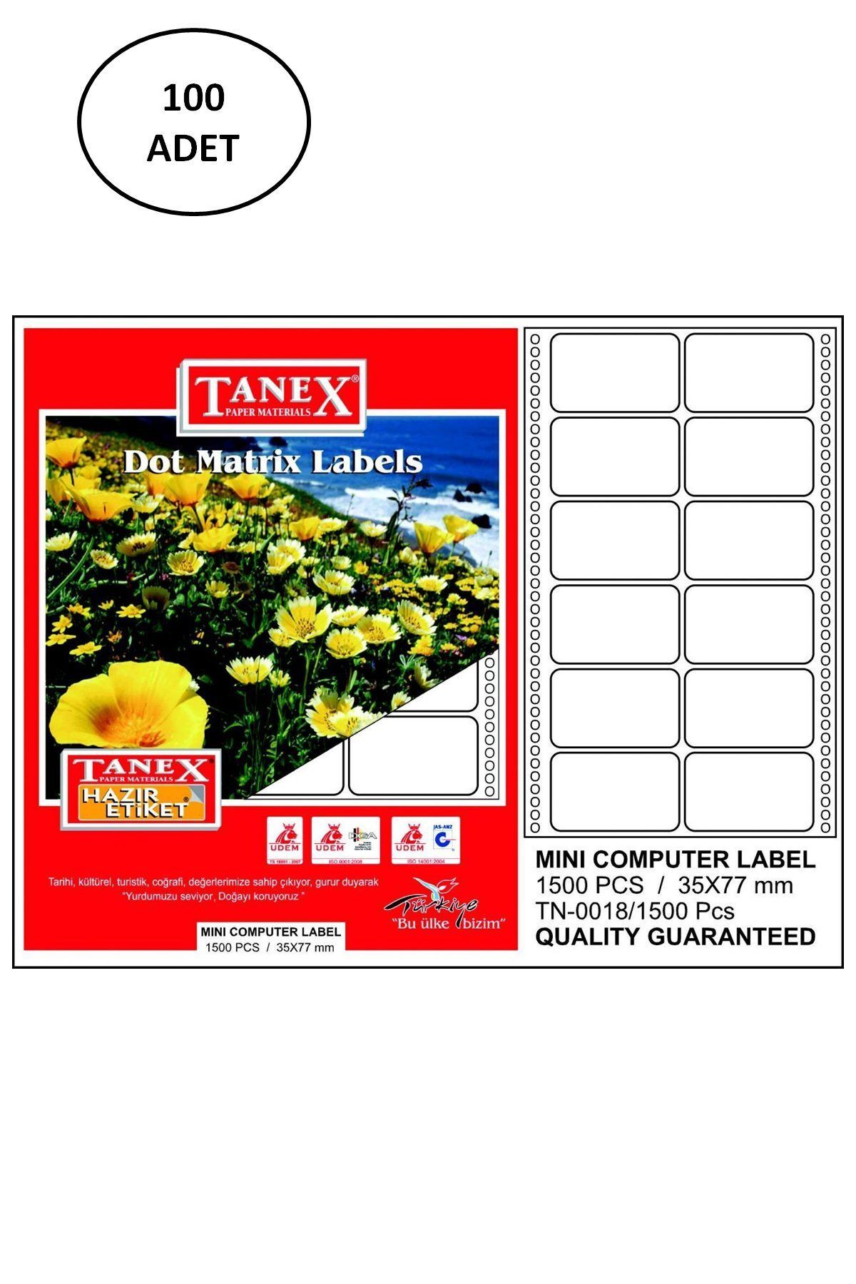Easy Tedarik Taneks 35X77 Mm Bilgisayar Etiketi 100 Lü