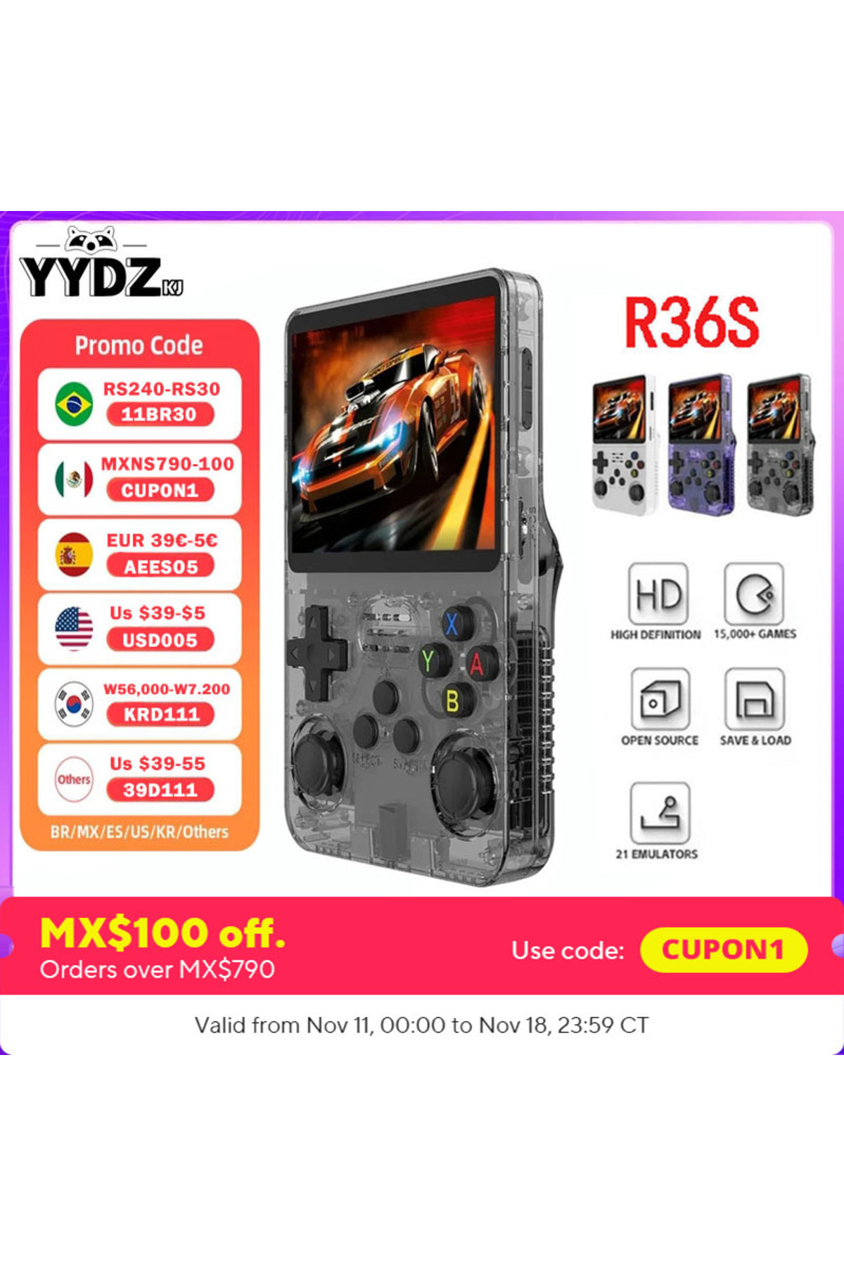 yydzkj R36S Retro Handheld Video Game Console Linux System 3.5