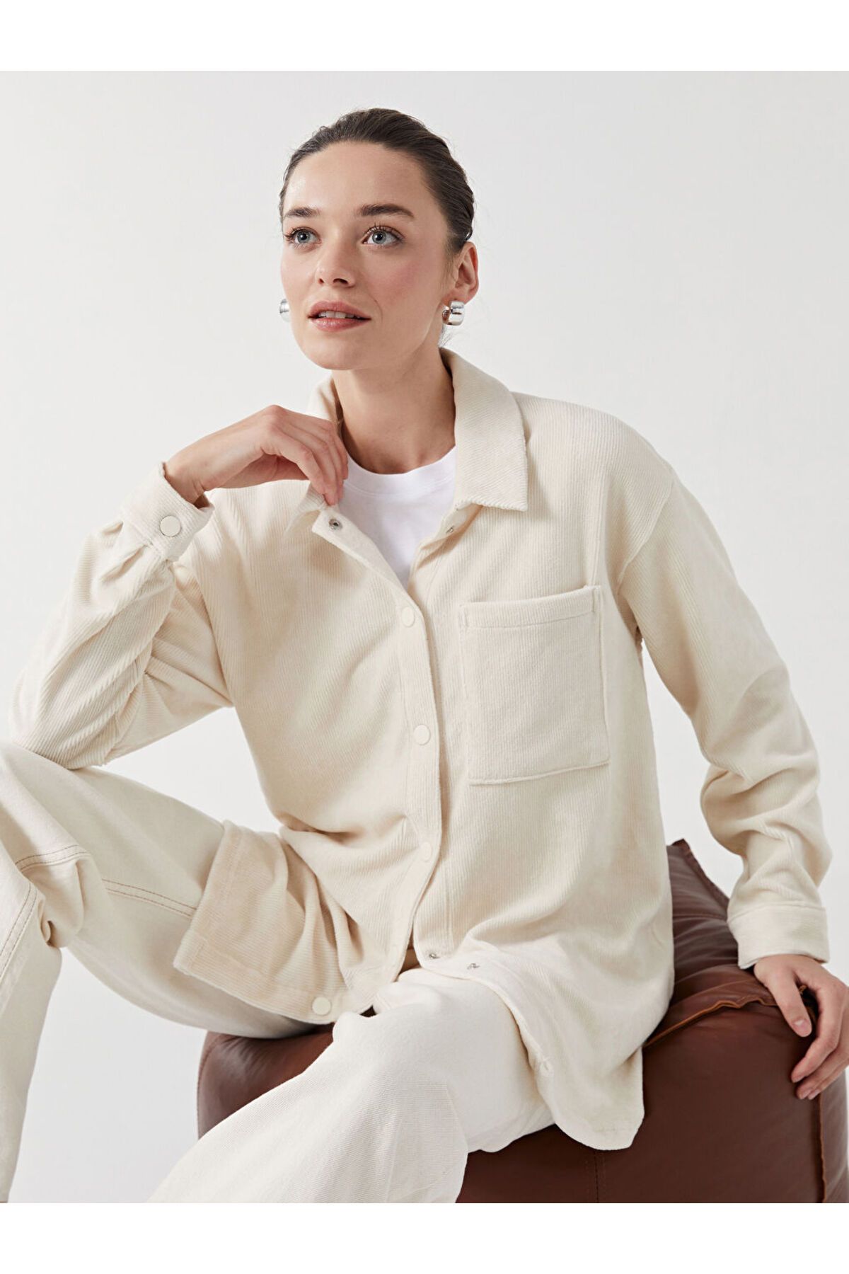 LC Waikiki Oversize Kadife Kadın Gömlek Tunik