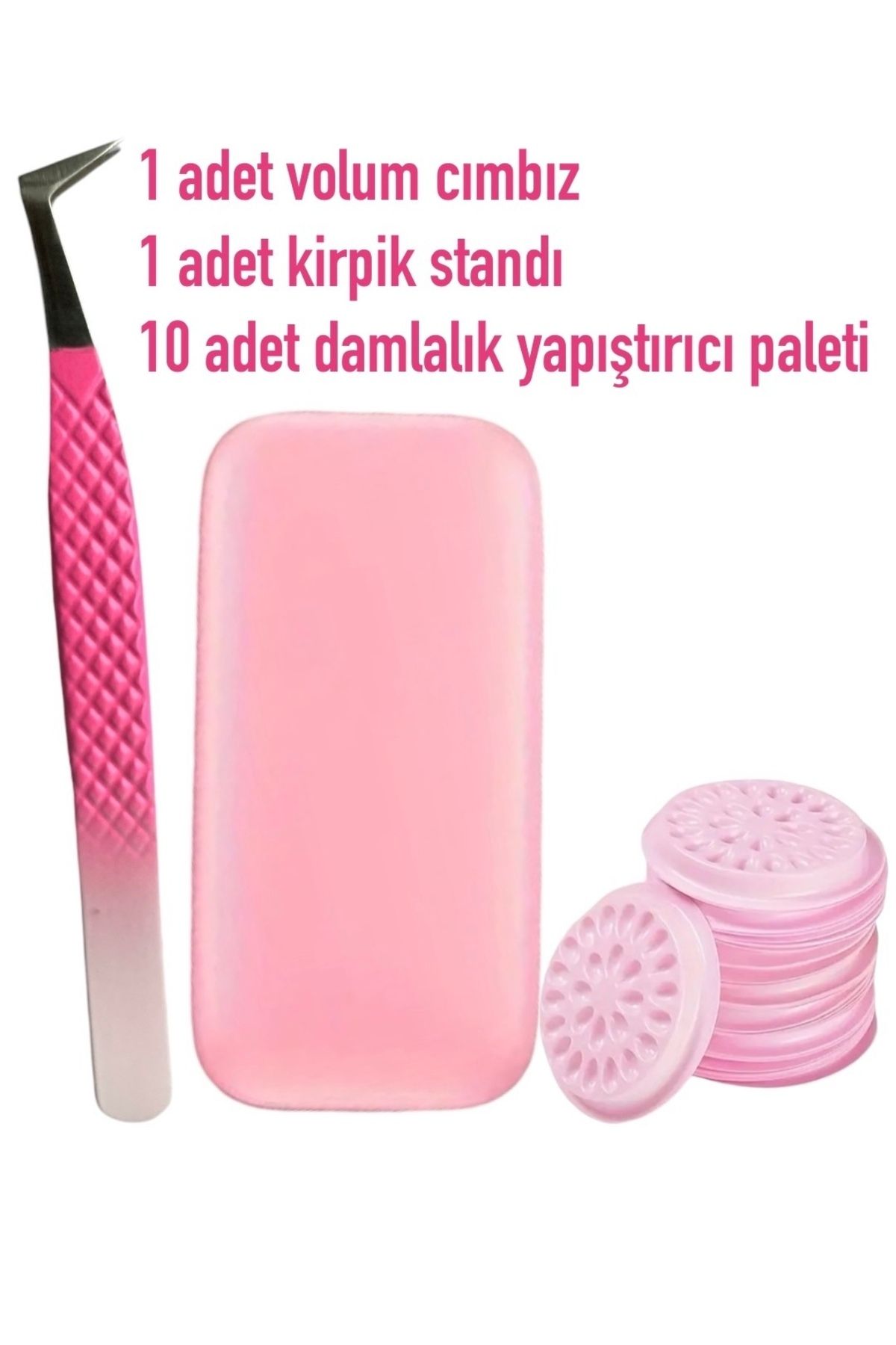 DFCOSMETICS İpek Kirpik VOLUM Cımbız, Kirpik Paleti, Yapıştırıcı damlalık paleti set Fiber Uçlu VOLUM cımbız