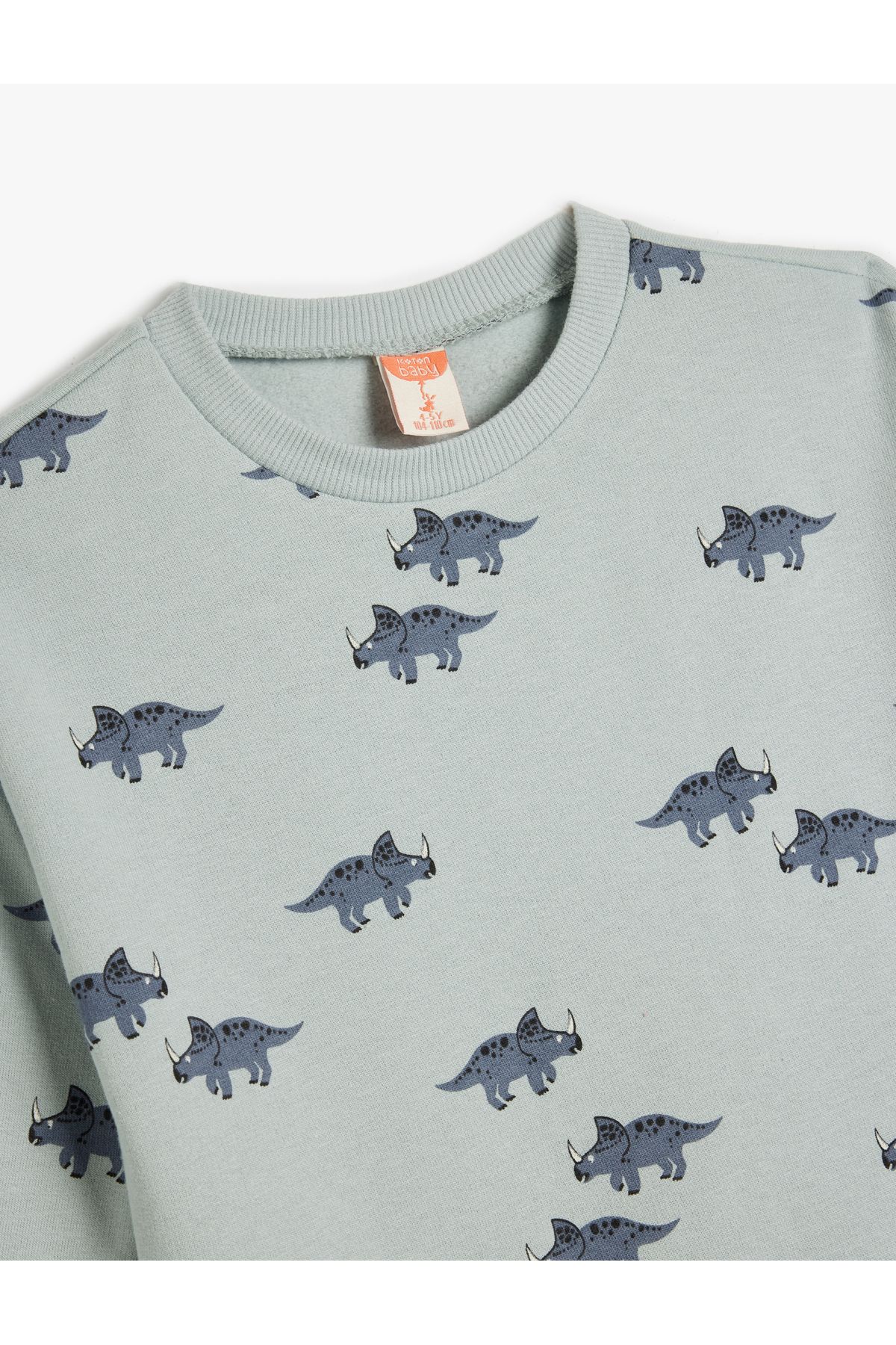 Koton-Dinosaur Printed Crew Neck Cotton Raised Sweatshirt 3