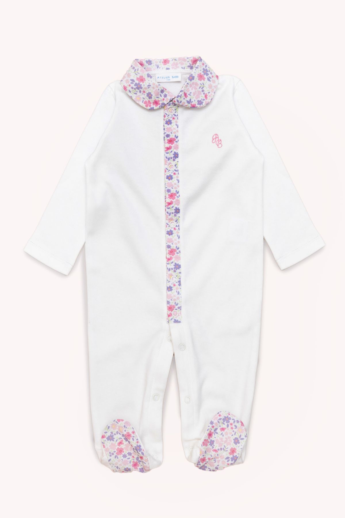 Atelier Babbi-Pink Little Flower Patterned Baby Jumpsuit 1