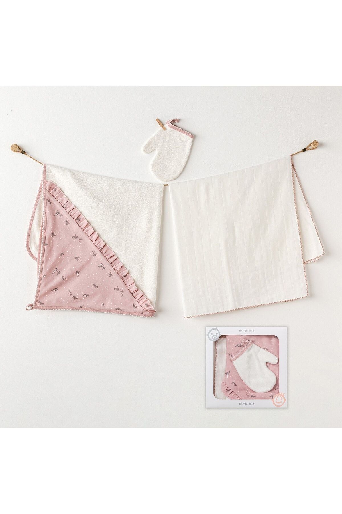Easy Tedarik Andywawa AC25045 Puppy Gazelle 3Lü Müslin Havlu Takım Pink