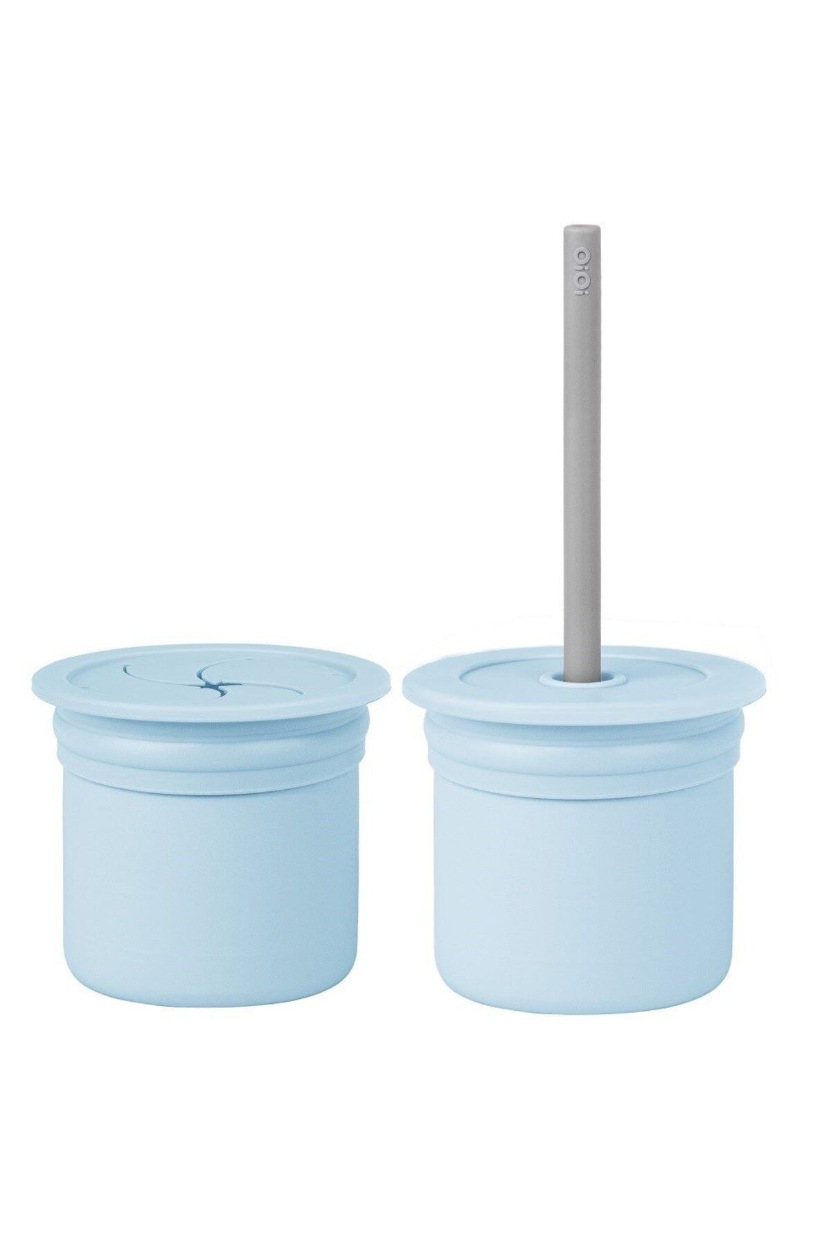 Easy Tedarik OiOi Ham+Hüp Pipetli Silikon Bardak Seti Mineral Blue / Powder Grey