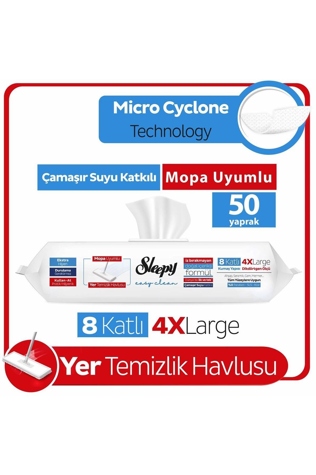 Easy Tedarik Sleepy Yer Temizlik Havlusu Mop Uyumlu 50 Adet Çamaşır Suyu