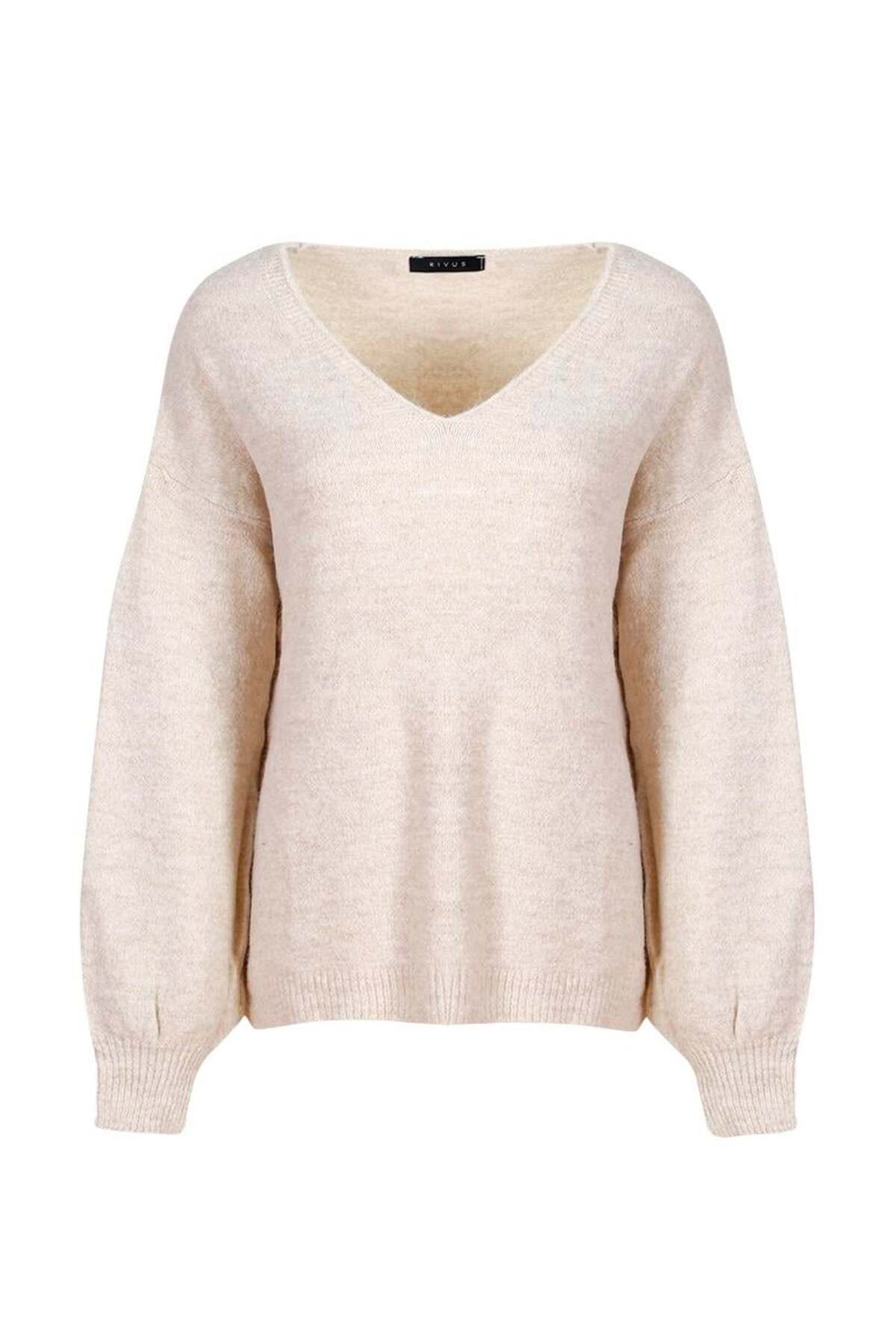 پلیور چند رنگ زنانه V NECK لباس بافتنی بیش از حد چرخ MINK Rivus