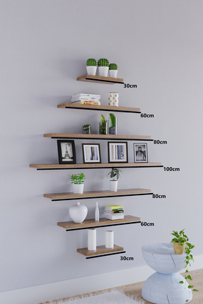 yankı-byeg 7li Safir Meşe Mdf Uçan Duvar Rafı Gizli Bağlantı Kitaplık