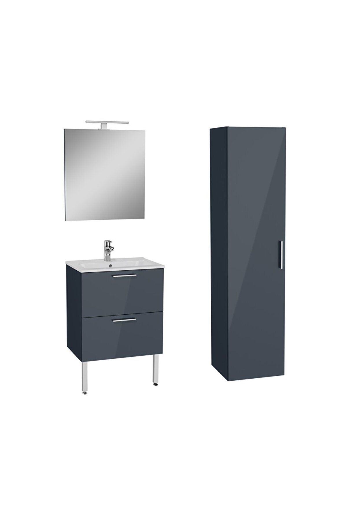 Banyo Mobilyası Seti Ve Boy Dolabı, Antrasit , 60 Cm, Çekmeceli, Ayaklı