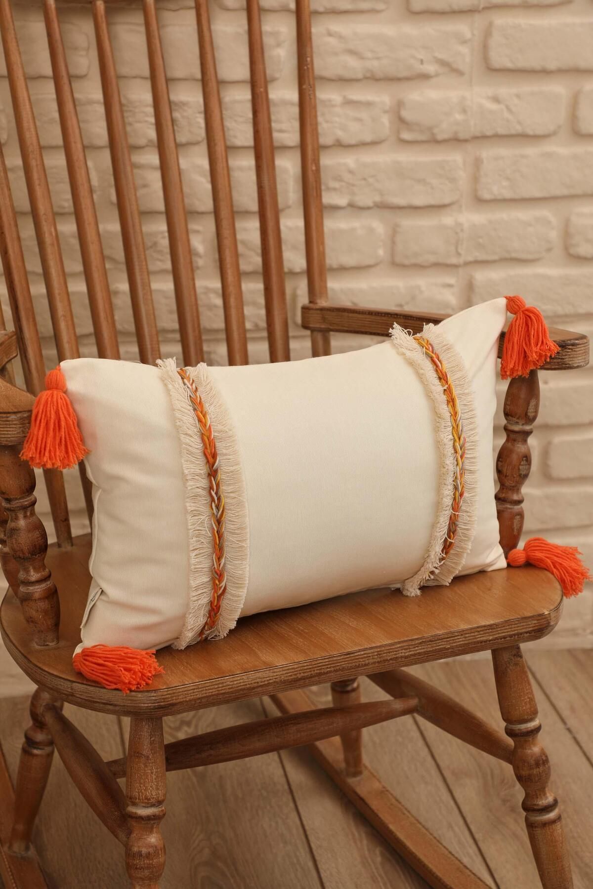 Aisha's Design-Handmade Knitted and Tassel Detailed Bohemian Decorative Throw Pillow Cover, K-395 7