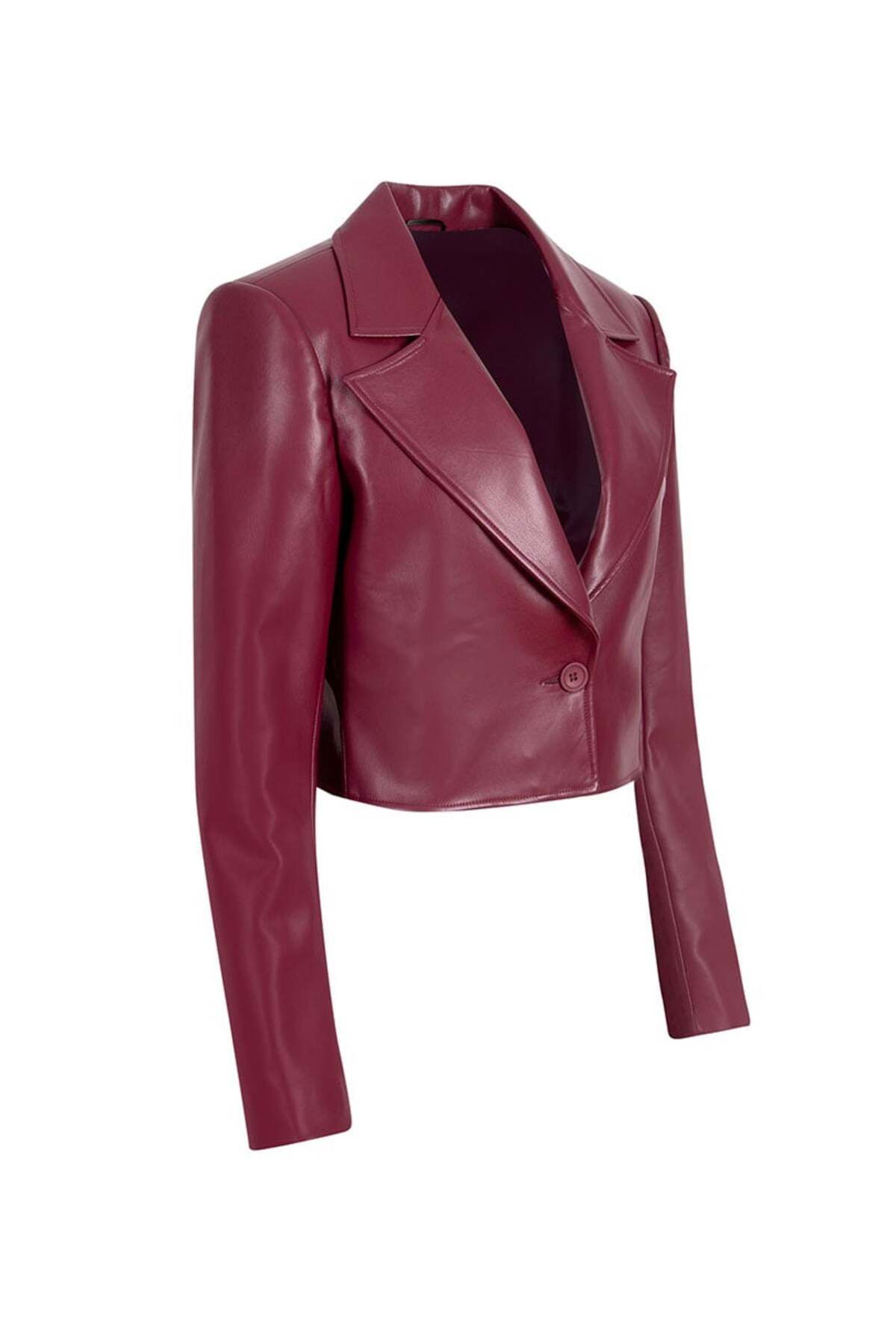 RİVUS-Crop Vegan Leather Jacket - Claret Red 5