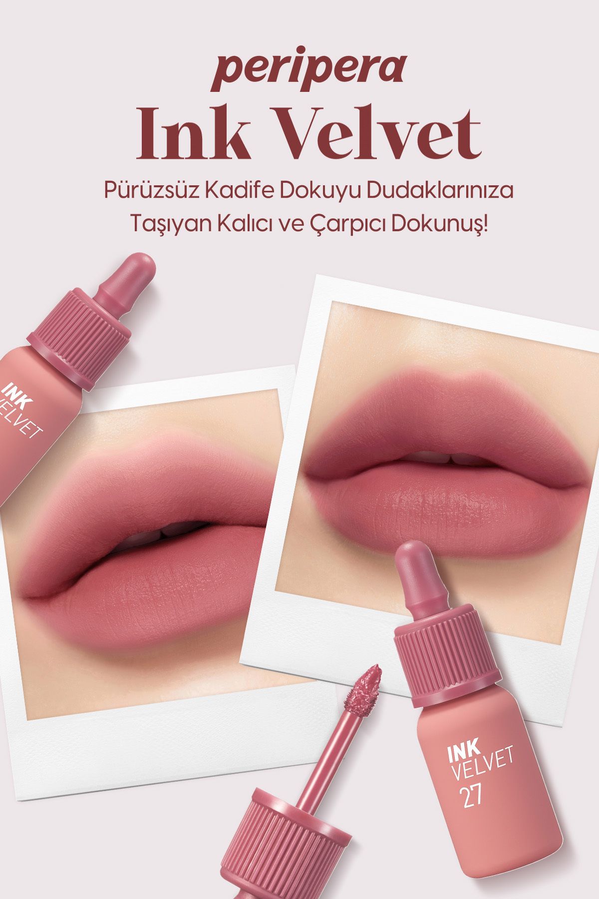 PERIPERA Yüksek Pigmentli, Kadife Görünümlü, Gün Boyu Kalıcı Tint PERIPERA Ink Velvet (27 Strawberry Nude)-2