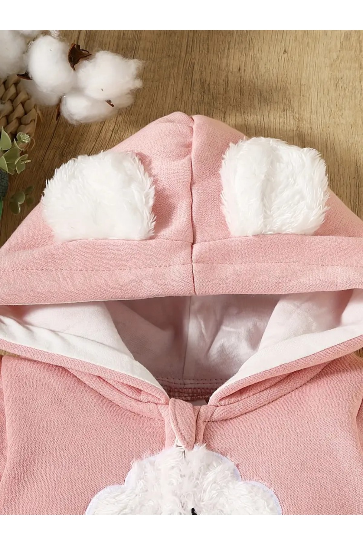 GlassySKY Tavşan Modeli Fermuarlı Kapüşonlu İçi Şardonlu Bebek Tulum fotoğrafı 3 (önizleme)