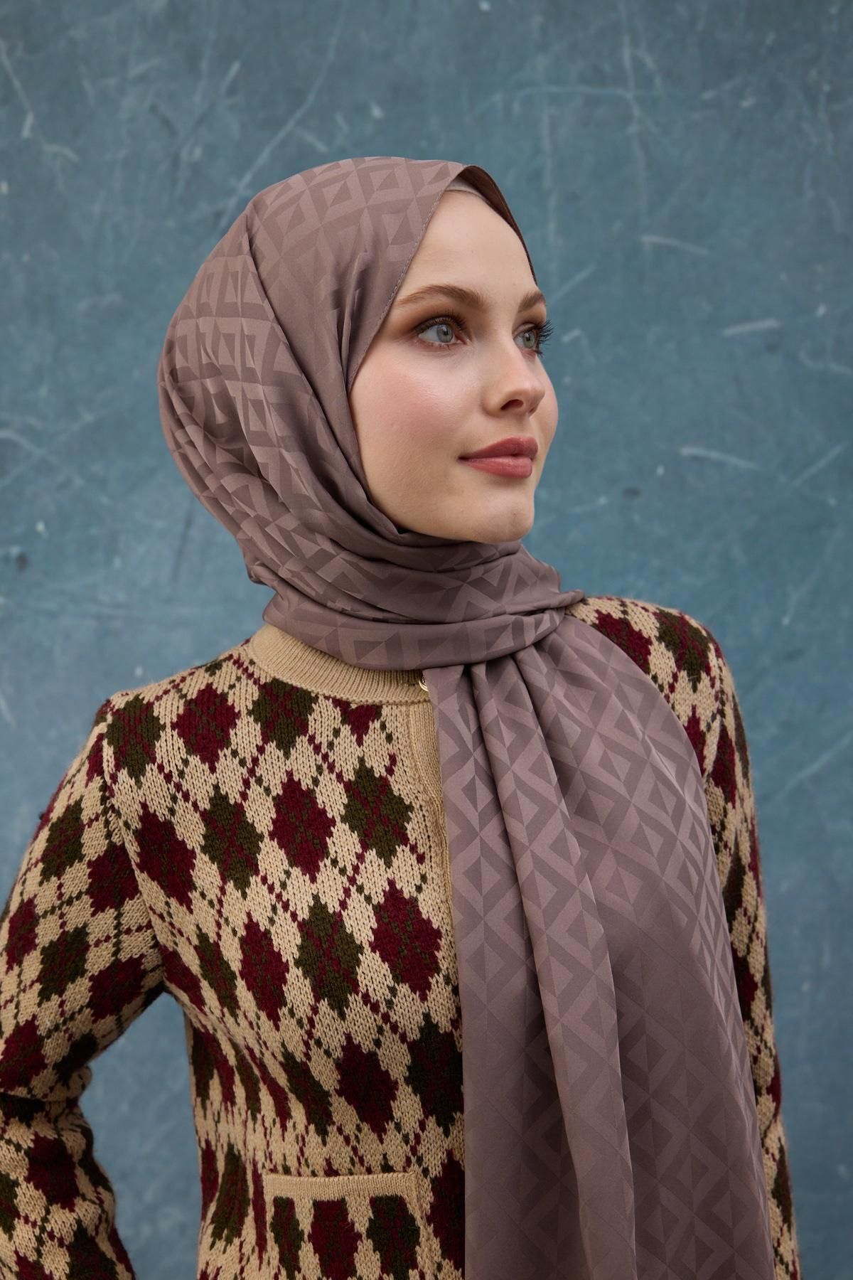 İpekhan-Fall Winter Silky Jacquard Shawl Coffee 9019-30 2