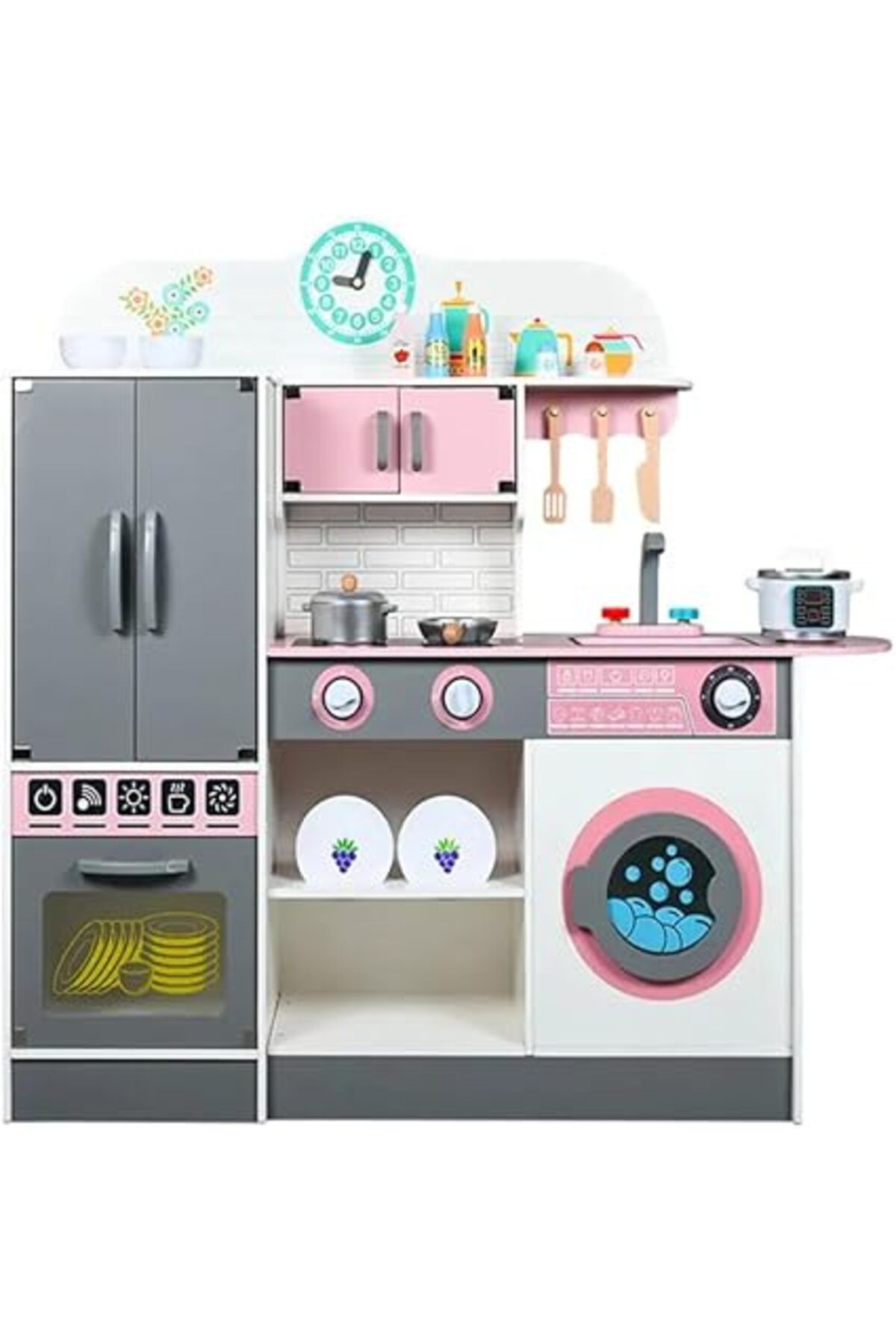 ALBADER-Kids Kitchen Playset, Children Play Kitchen for Toddler With accessories, Wooden Kitchen Toy 1