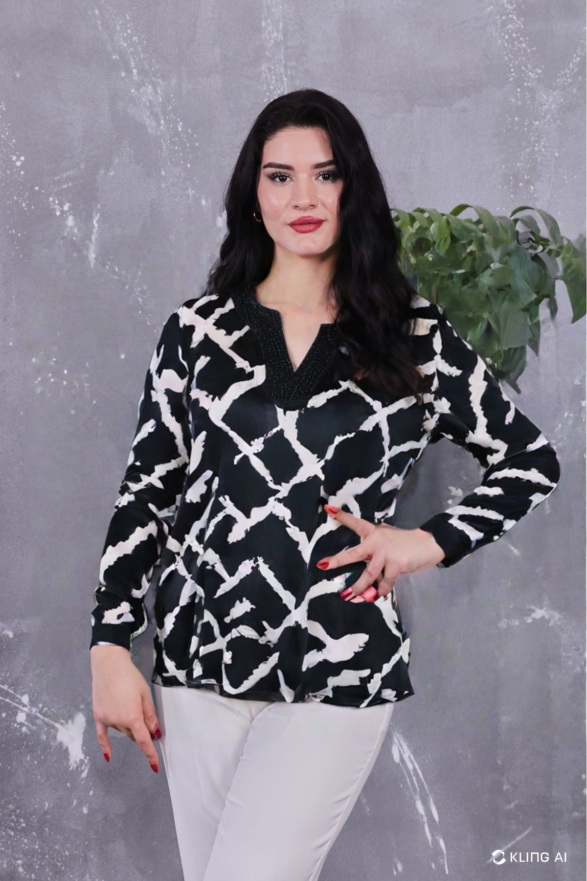 pachie-Zebra Print Plus Size Blouse with Stone Detail on Collar (Pcbb0015) 1