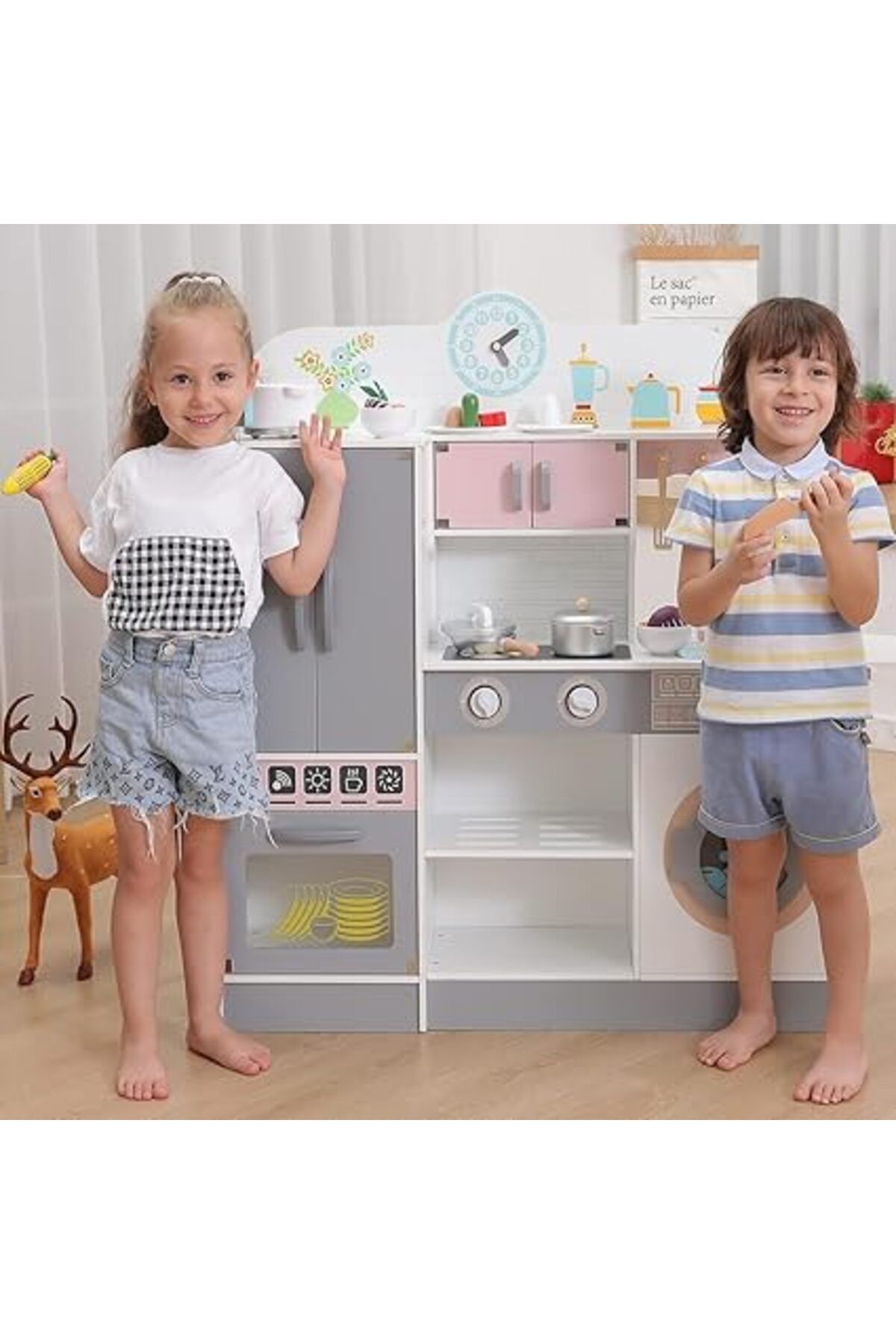 ALBADER-Kids Kitchen Playset, Children Play Kitchen for Toddler With accessories, Wooden Kitchen Toy 7