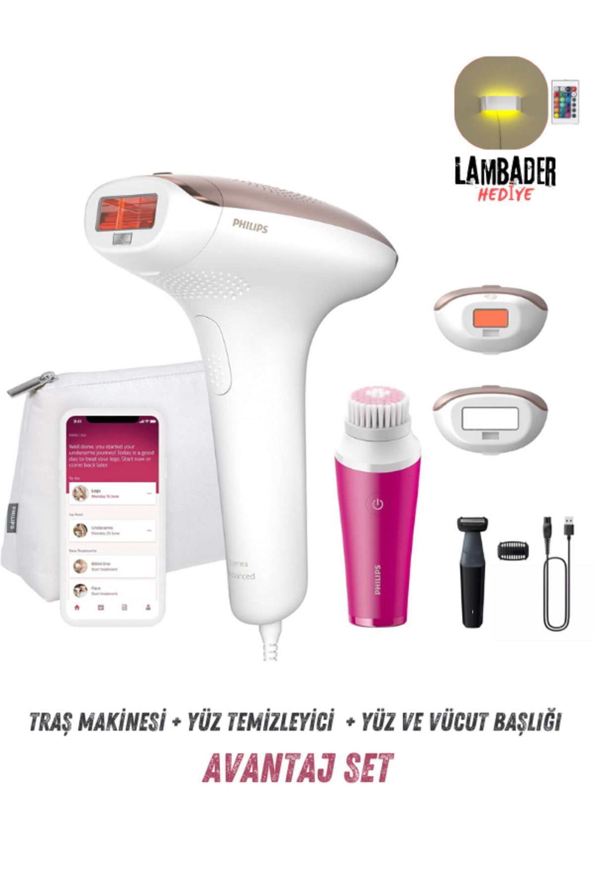 Philips Lumea Advanced IPL Lazer Epilasyon Aleti ve Lazer Öncesi Vücut Tıraş Makinesi Avantaj Set, Lambader