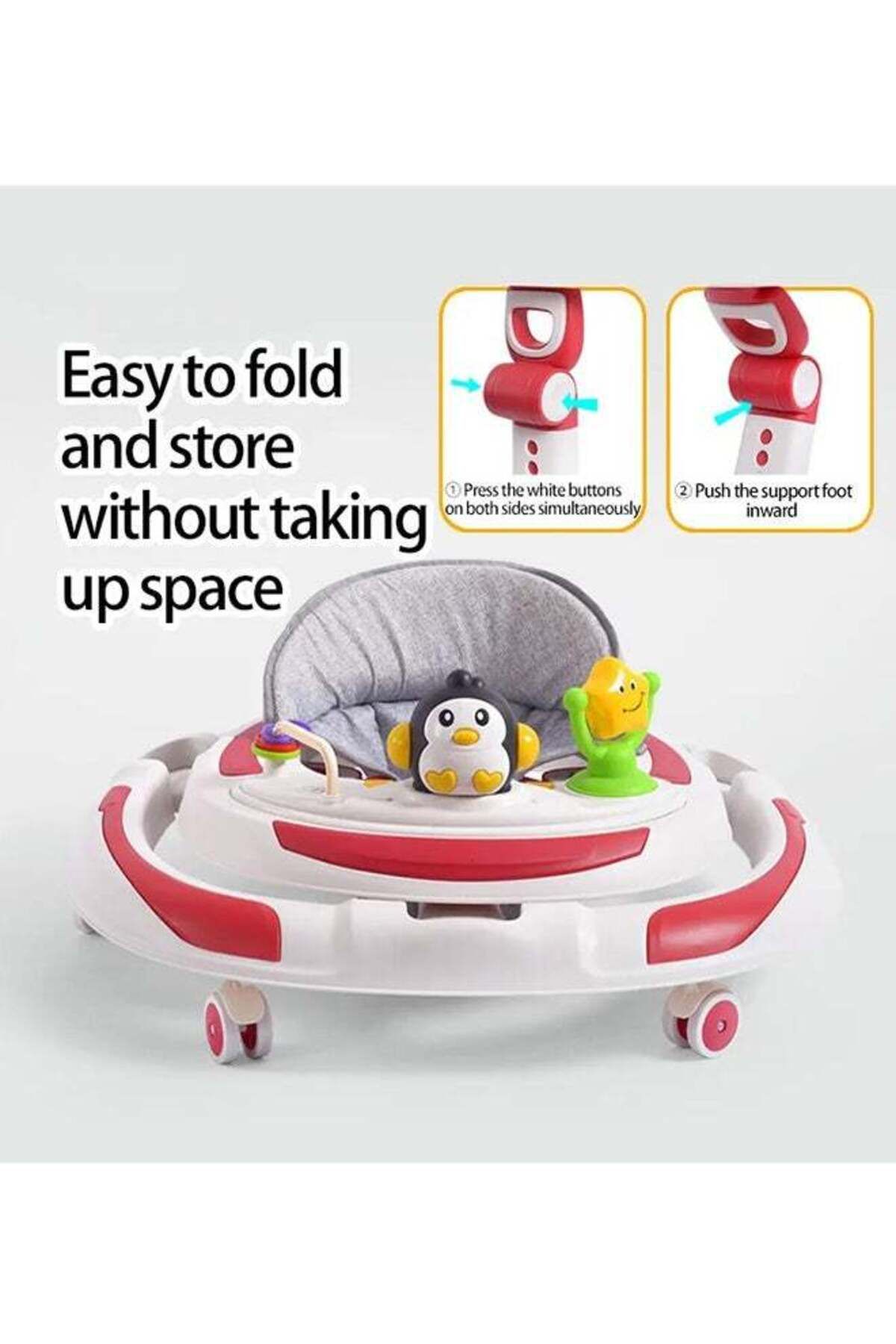 BabyCara-Baby Walker With Parental Handle Anti-Rollover Folding With Music, 6 - 18 Months 8