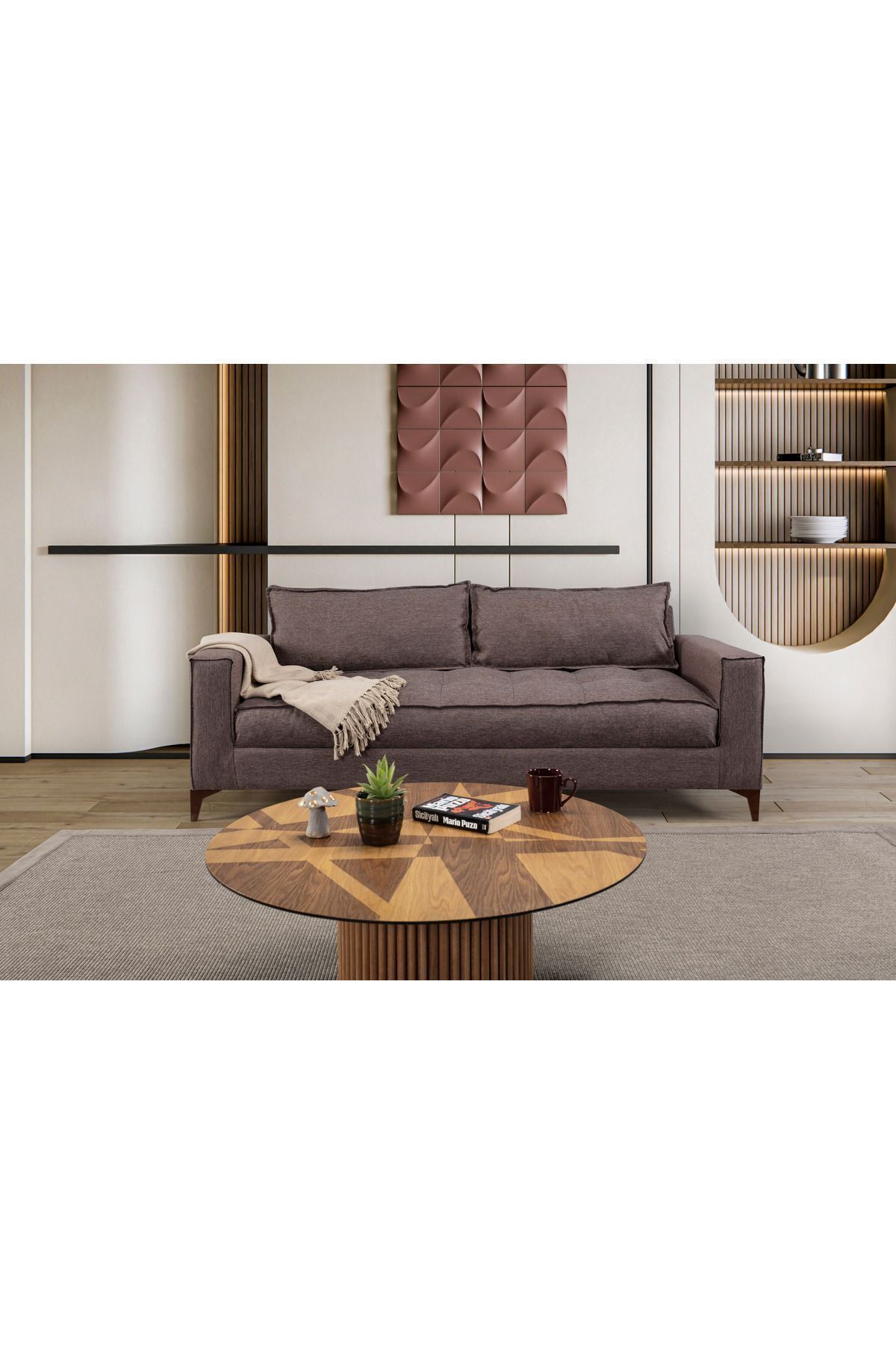 Elance Home COSMO ÜÇLÜ KOLTUK KETEN KAHVE