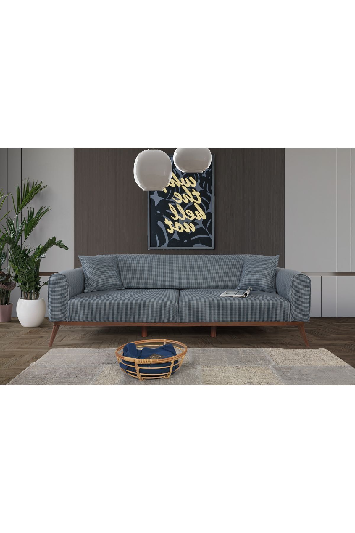Elance Home SENECA YATAKLI KANEPE KETEN KOYU MAVİ KAZAYAĞI
