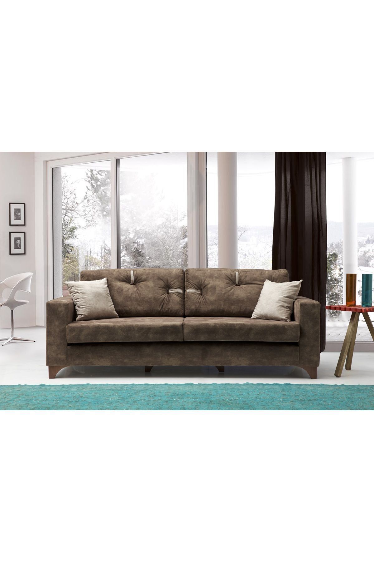 Elance Home Konfor Üçlü Kanepe Kahve